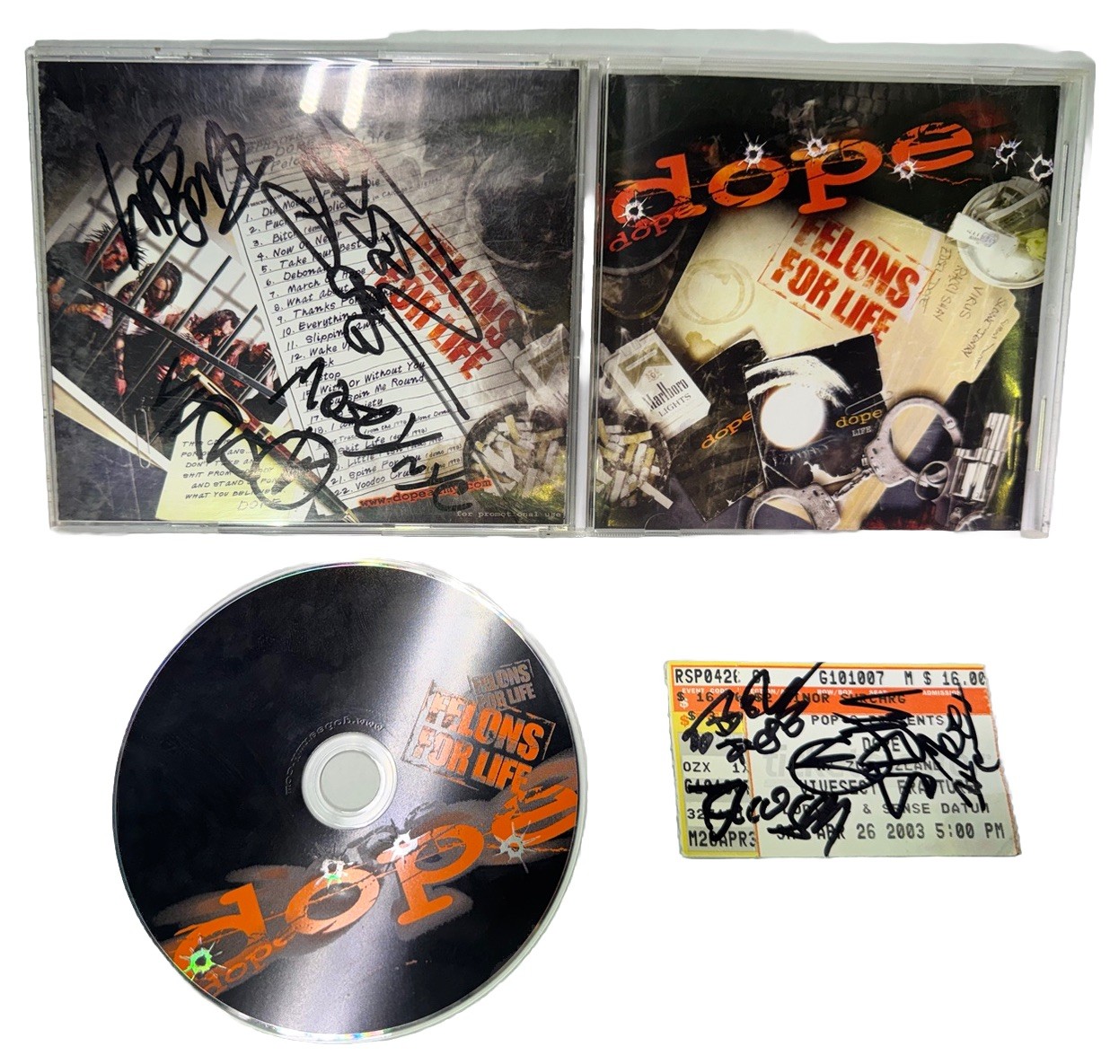 SIGNED DOPE Felons For Life RARE Edsel MAKESHIFT ROMEO PIGFACE PROMO CD+ Ticket SIGNED DOPE Felons For Life RARE Edsel MAKESHIFT ROMEO PIGFACE PROMO CD+ Ticket