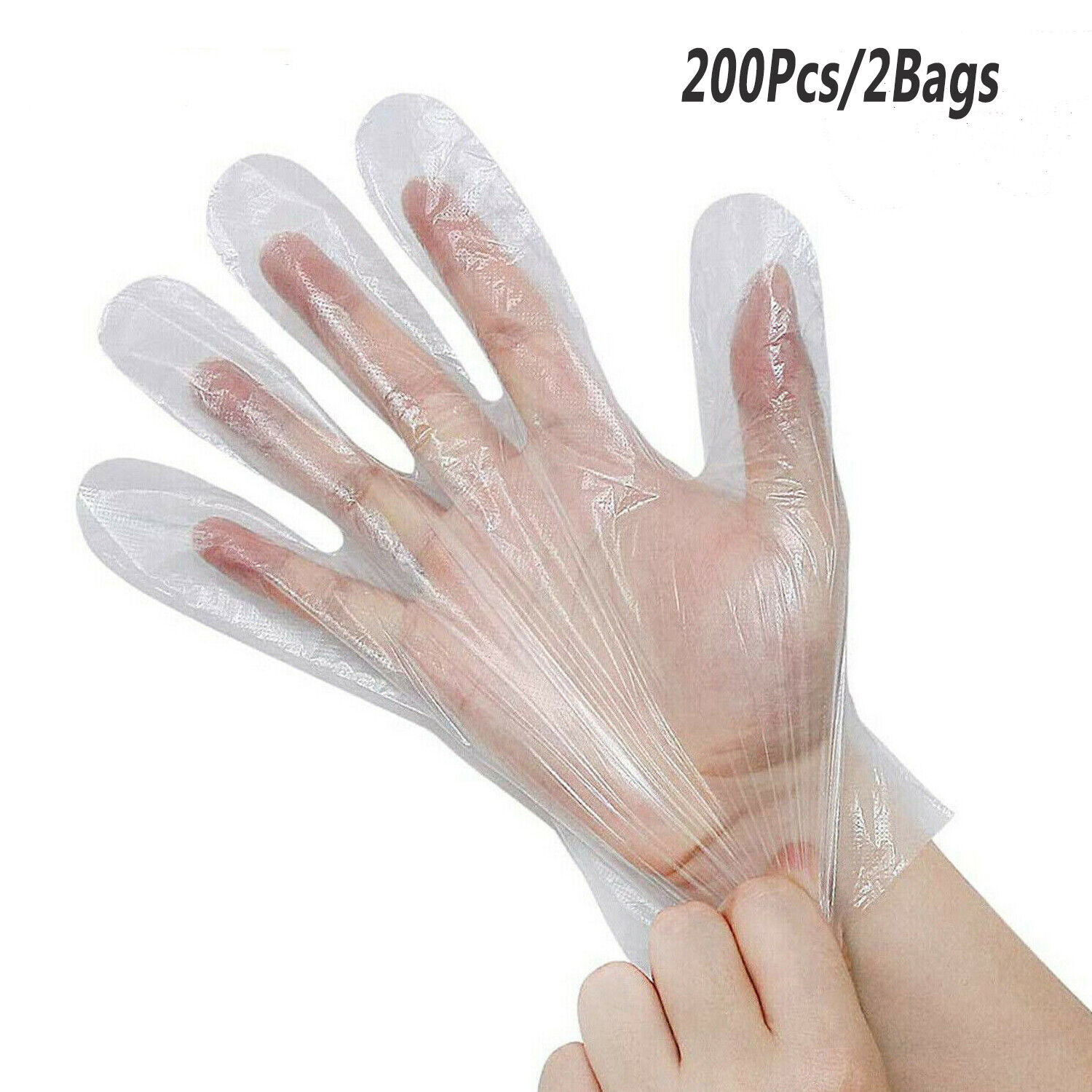 200/2Bags Clear Disposable PE Gloves Non-Latex Glove Food Safety Medium
