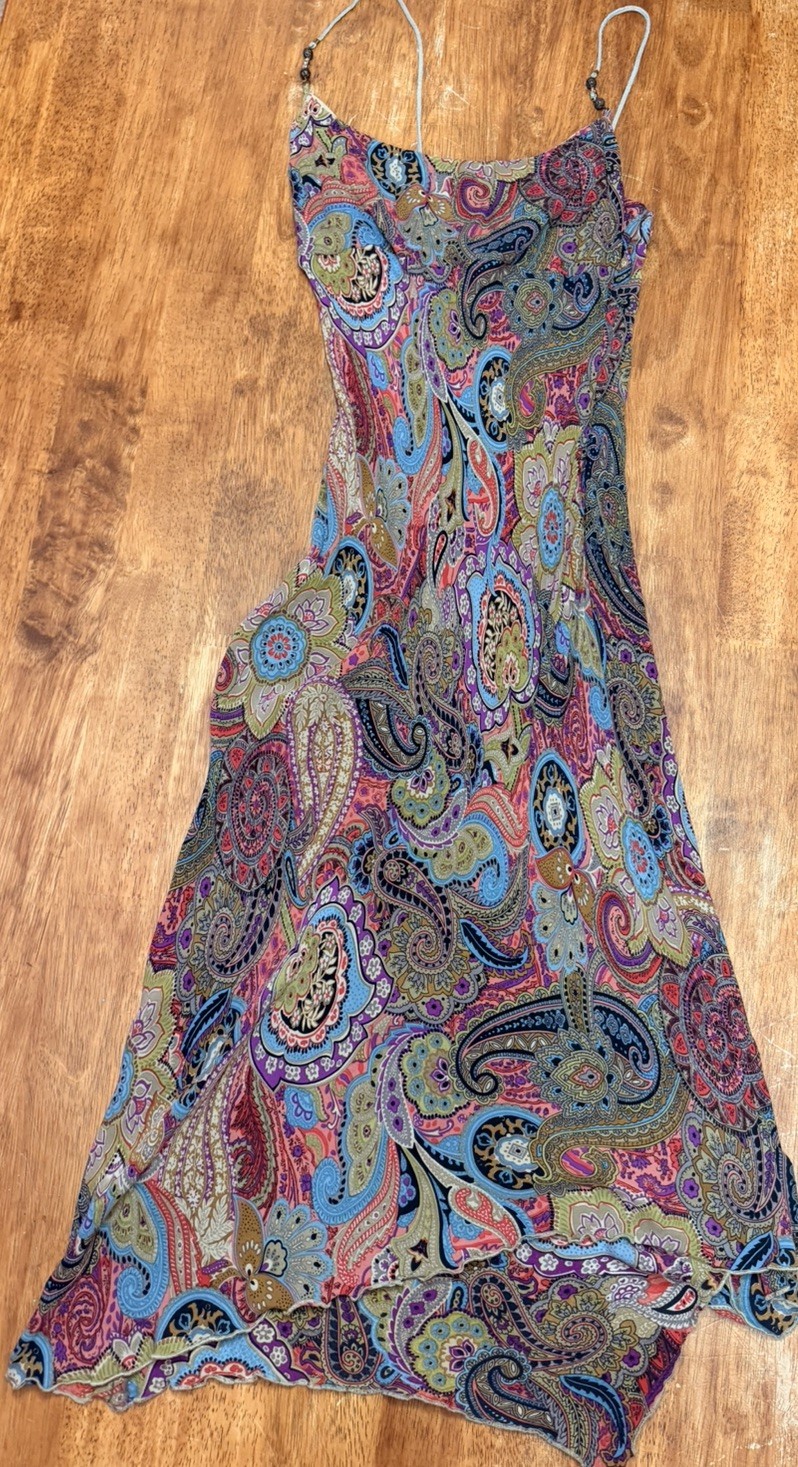 Vintage Y2K Laundry Shelli Segal Silk Paisley Slip Halter Ruched Dress Fairy 12 Vintage Y2K Laundry Shelli Segal Silk Paisley Slip Halter Ruched Dress Fairy 12