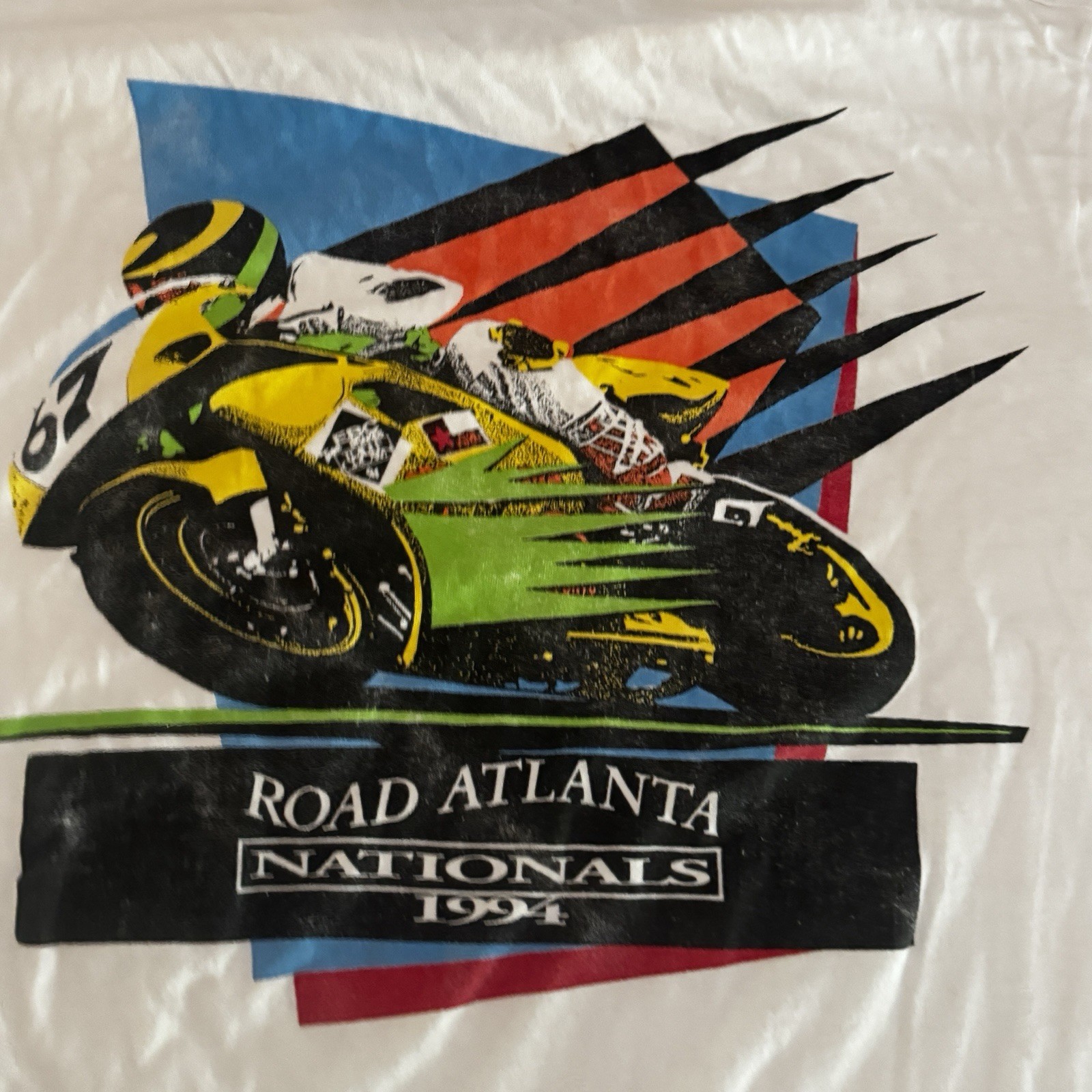 Vtg 1994 Road Atlanta Nationals Motorcycle T-shirt Sz L Distressed Paint Platter Vtg 1994 Road Atlanta Nationals Motorcycle T-shirt Sz L Distressed Paint Platter