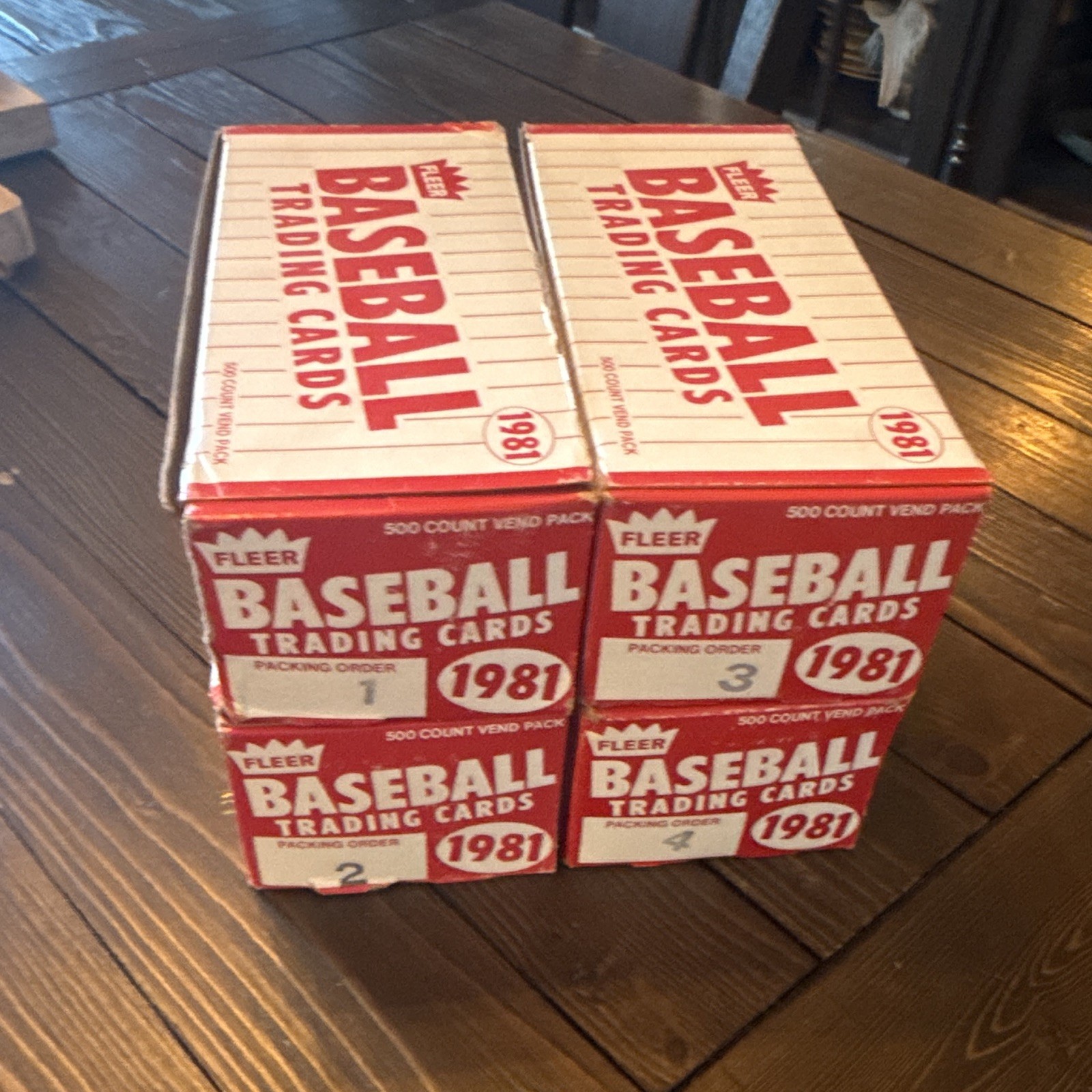 Fleer 1981 Baseball Trading Cards MLB 500-Count Vending Pack Boxes Lot of 4