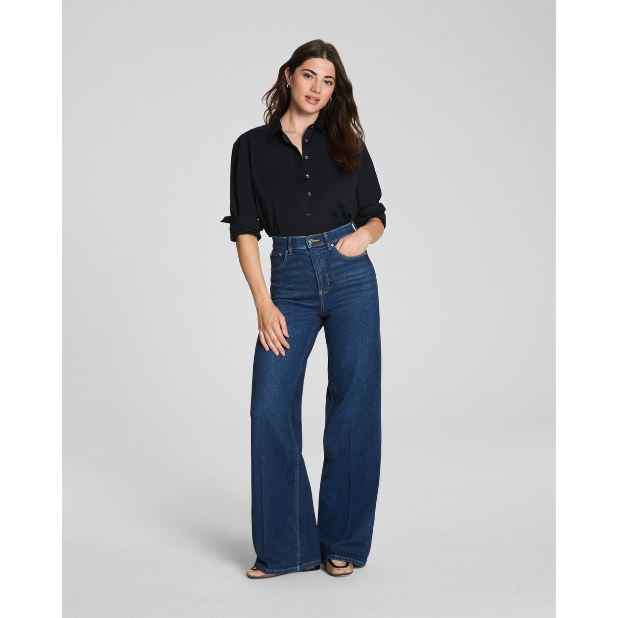 SPANX SPANXshape Authentic 360 Wide Leg Dark Wash Jeans Sz Medium Regular SPANX SPANXshape Authentic 360 Wide Leg Dark Wash Jeans Sz Medium Regular