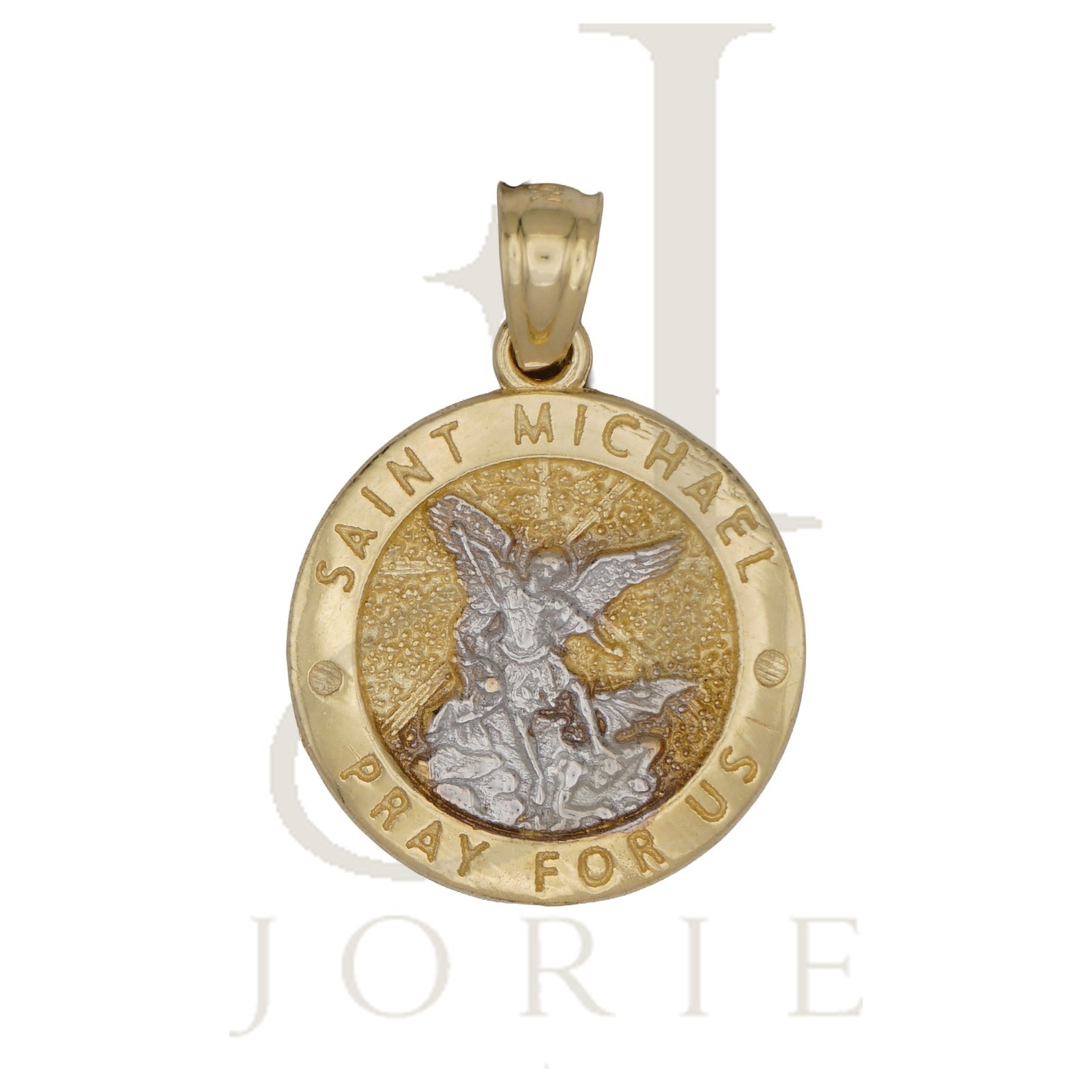 10k TwoTone Gold Unisex Textur Saint Michael Pray For Us Religious Charm Pendant 10k TwoTone Gold Unisex Textur Saint Michael Pray For Us Religious Charm Pendant