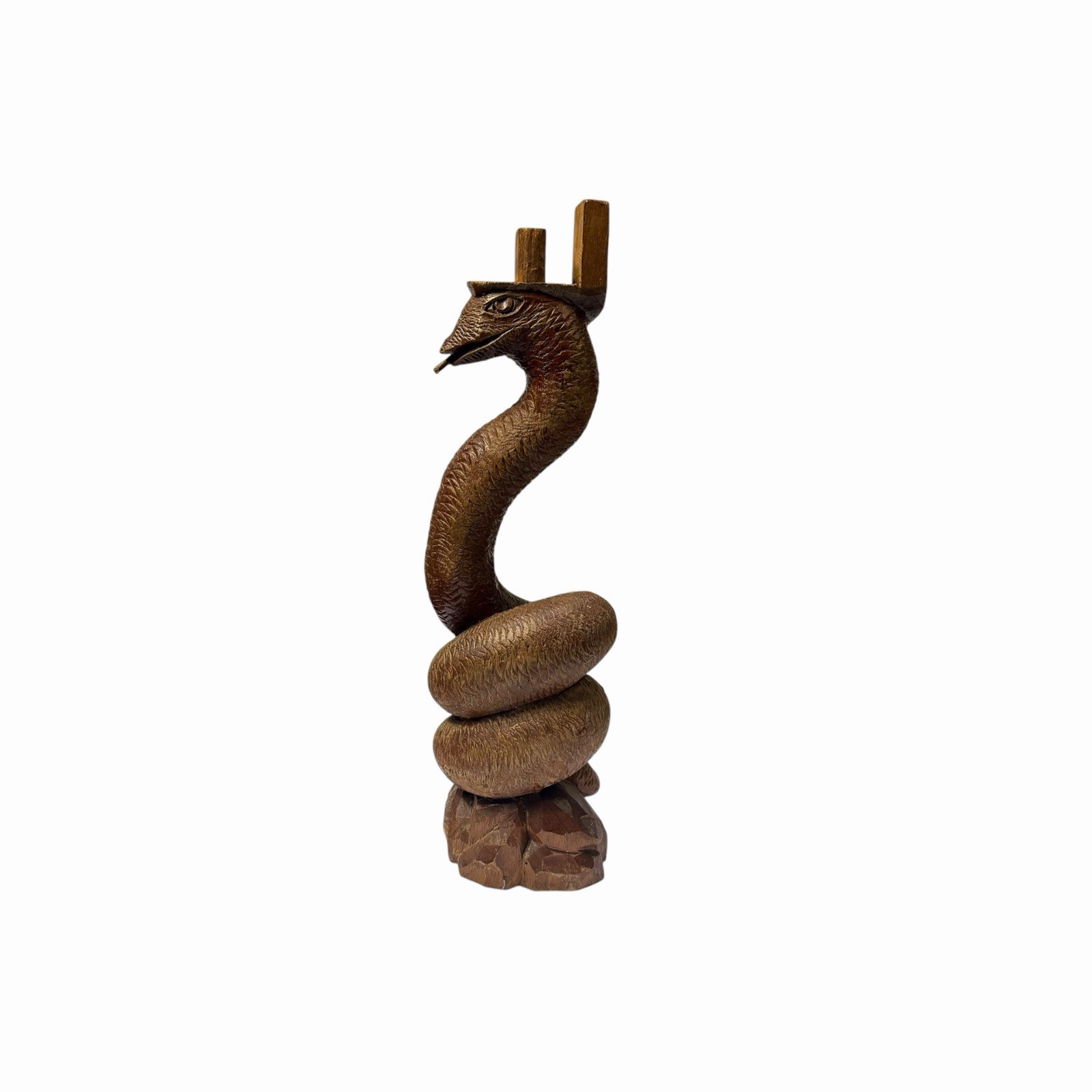 Vintage Hand Carved Wooden Sculpture Snake 17 Inches Tall