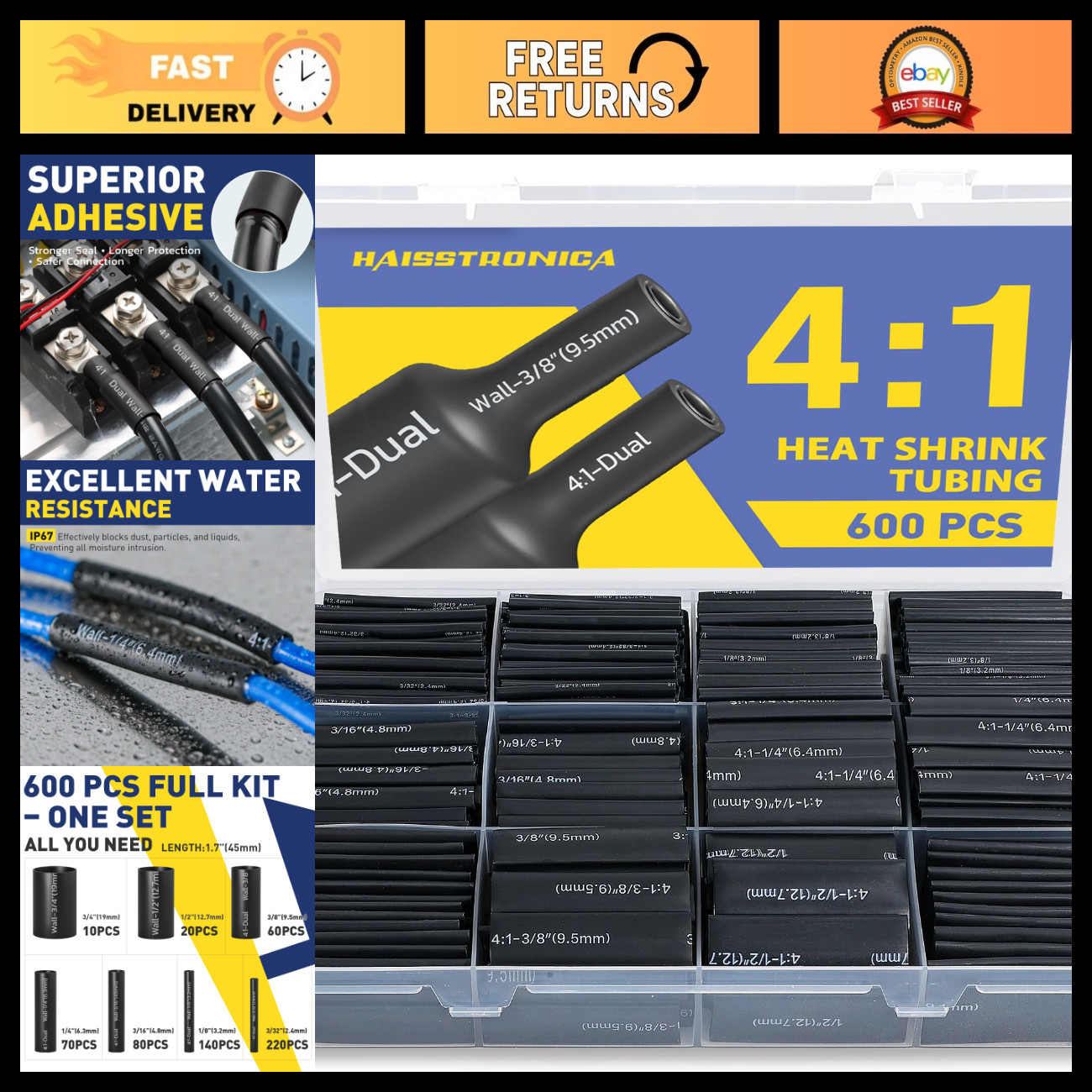 600PCS 4:1 Heat Shrink Tubing Kit - 3/32 600PCS 4:1 Heat Shrink Tubing Kit - 3/32