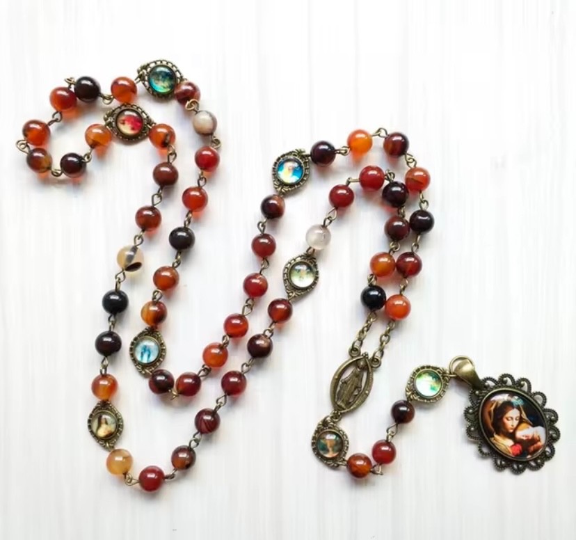 Catholic Seven Sorrows of Mary Rosary Chaplet Stone Retro Rosario Siete Dolores Catholic Seven Sorrows of Mary Rosary Chaplet Stone Retro Rosario Siete Dolores
