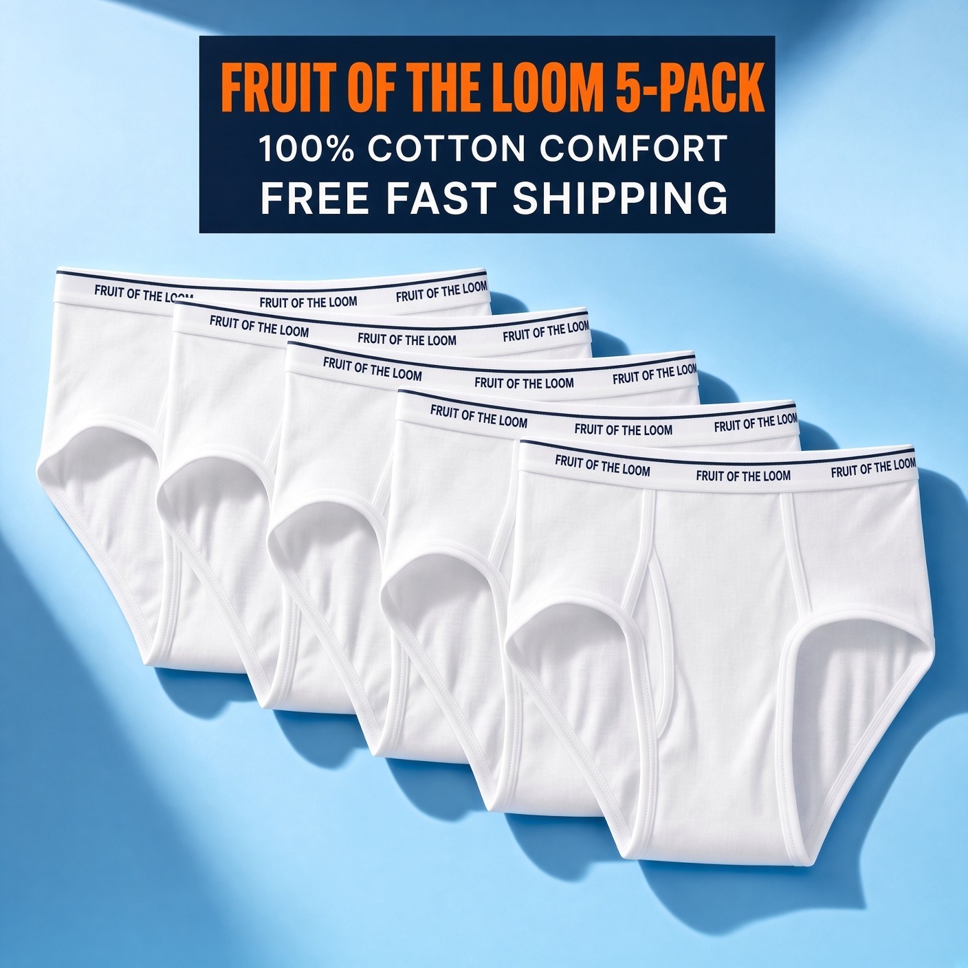 Fruit of the Loom Men's White Briefs Underwear, 5 Pack, Sizes S-5XL Fruit of the Loom Men's White Briefs Underwear, 5 Pack, Sizes S-5XL