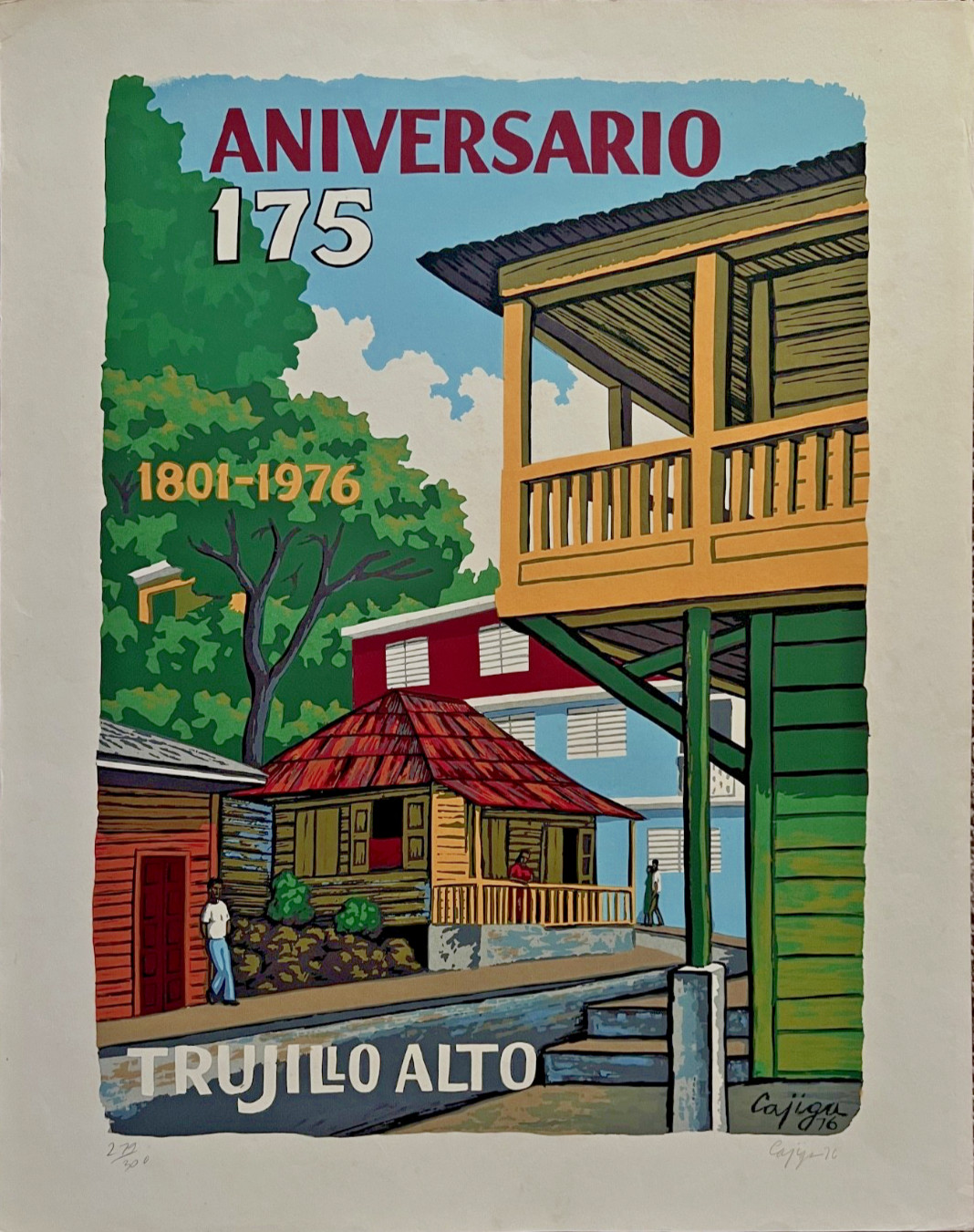 Luis G Cajiga, Aniversario 175 Trujillo Alto, Vintage 1976 Puerto Rican Print