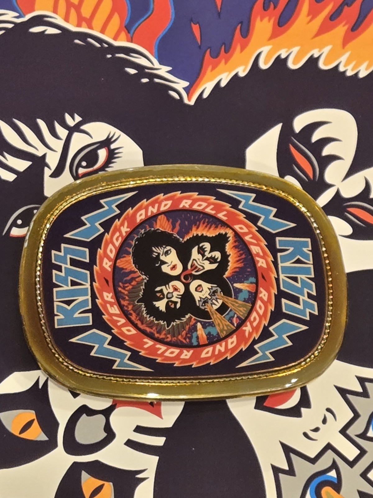 1977 KISS Rock And Roll Over Belt Buckle Pacifica Mfg Vintage Nice 1977 KISS Rock And Roll Over Belt Buckle Pacifica Mfg Vintage Nice