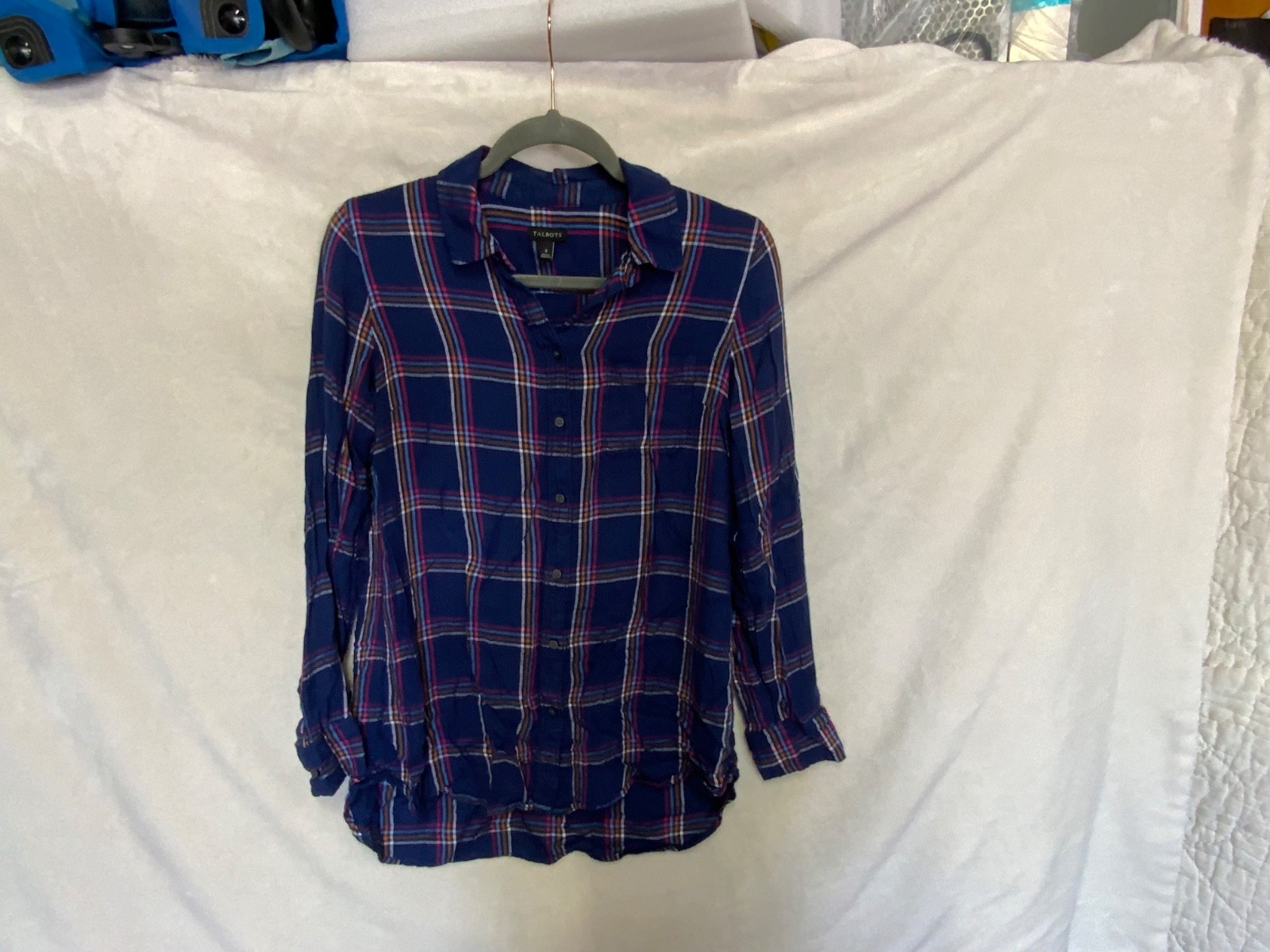 Talbots Womens Plaid Button Down Navy pink/white/yellow/blue Small Talbots Womens Plaid Button Down Navy pink/white/yellow/blue Small