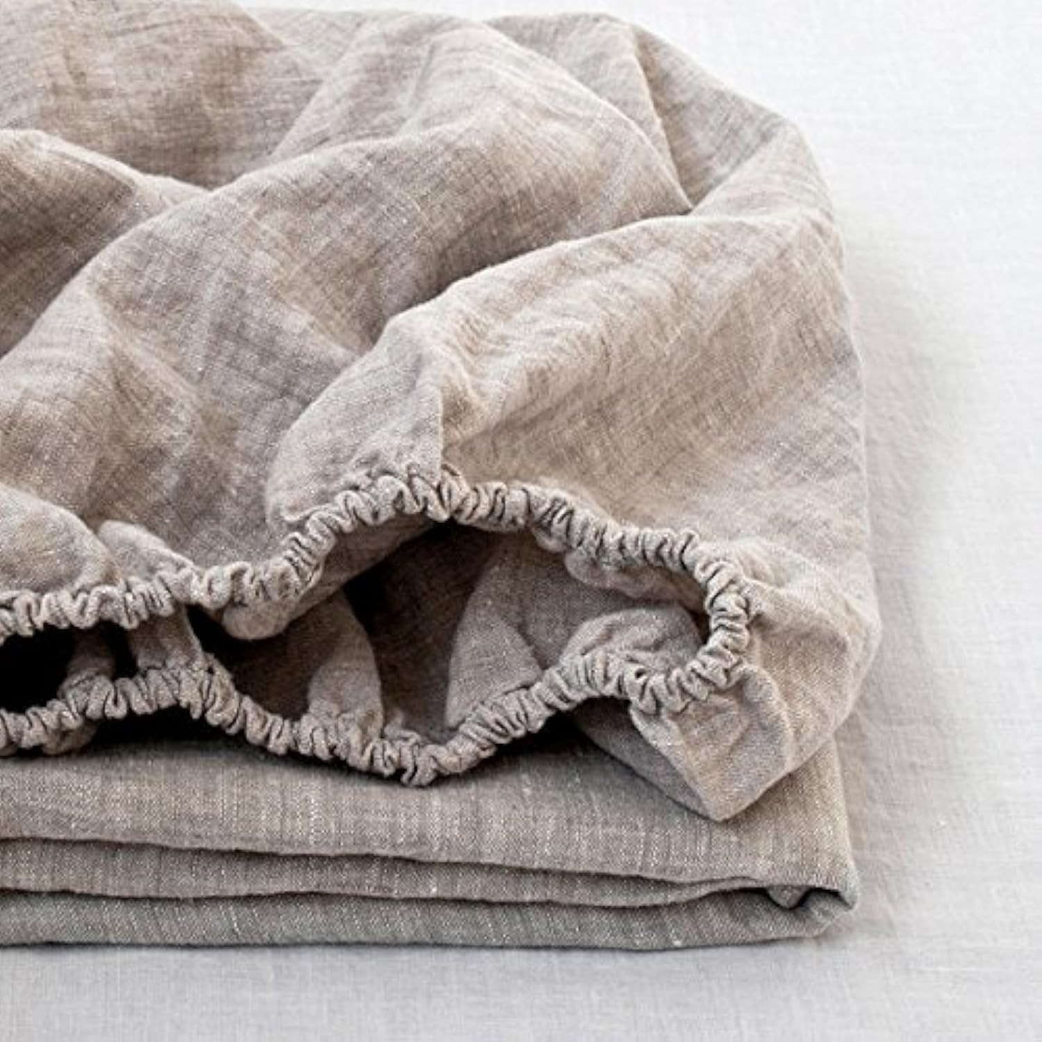King Size 100% Linen Fitted Sheet 14 Inch Deep Pocket Natural Stone Washed