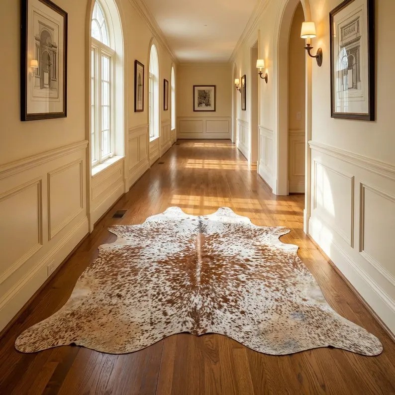 Genuine Brown White Speckled Cowhide Rug Hair On Natural Leather Skin Carpet