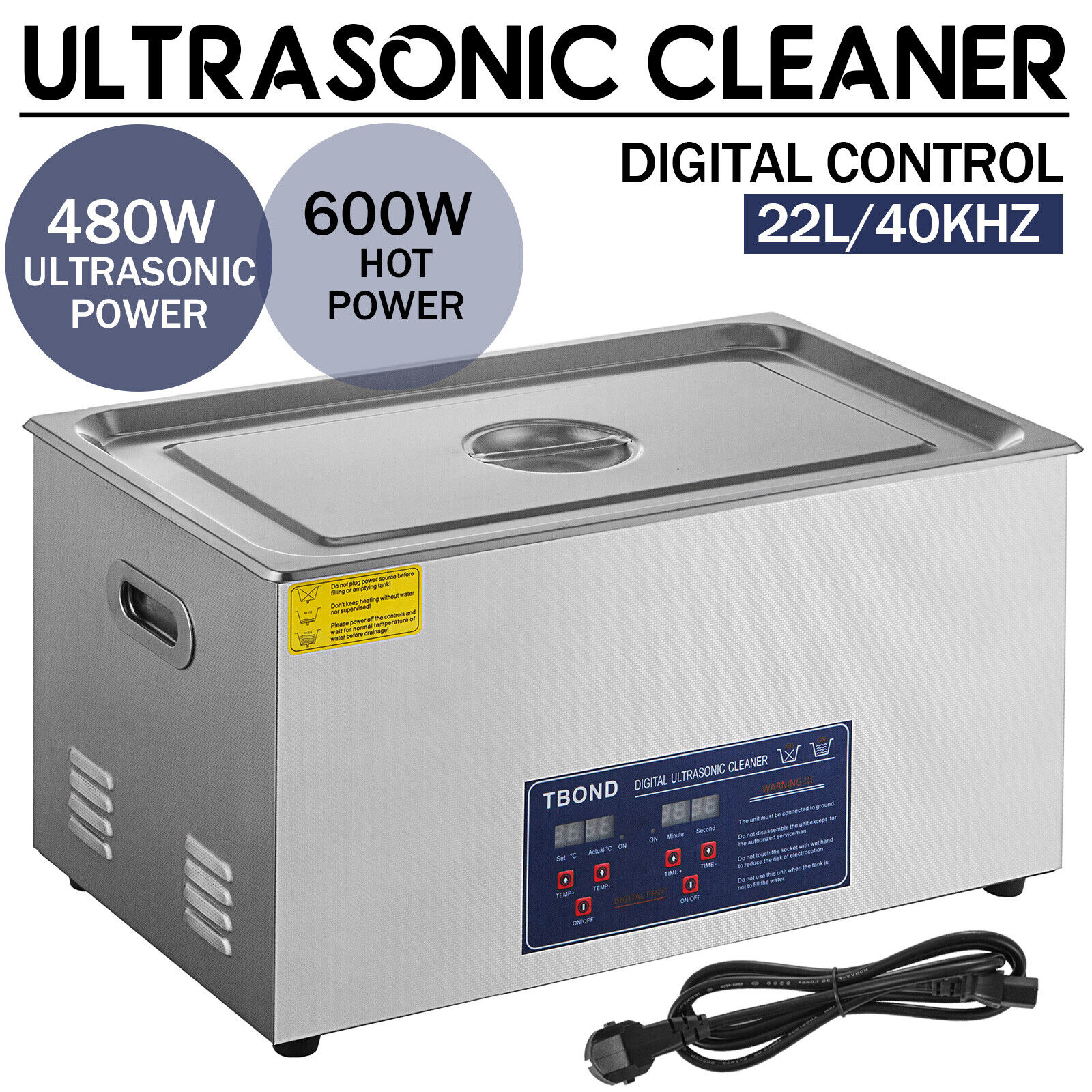 22L Ultrasonic Cleaner Cleaning Stainless Steel Industry Heated w/Timer Heater