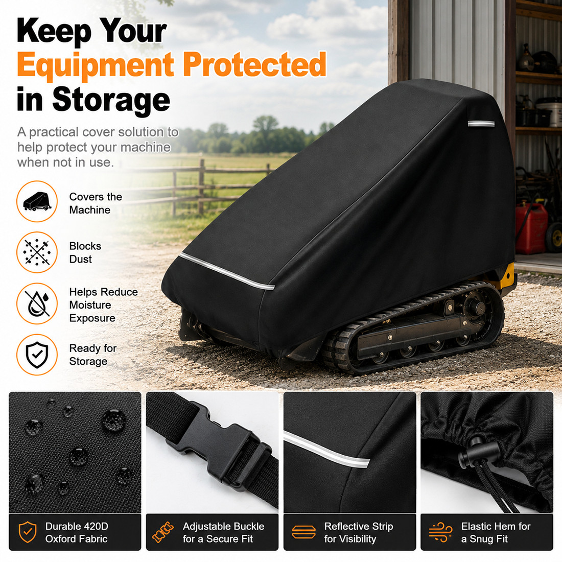 Mini Open Cab Skid Steer Cover 420D Sun Rain Snow UV Protection Full Skid Steer