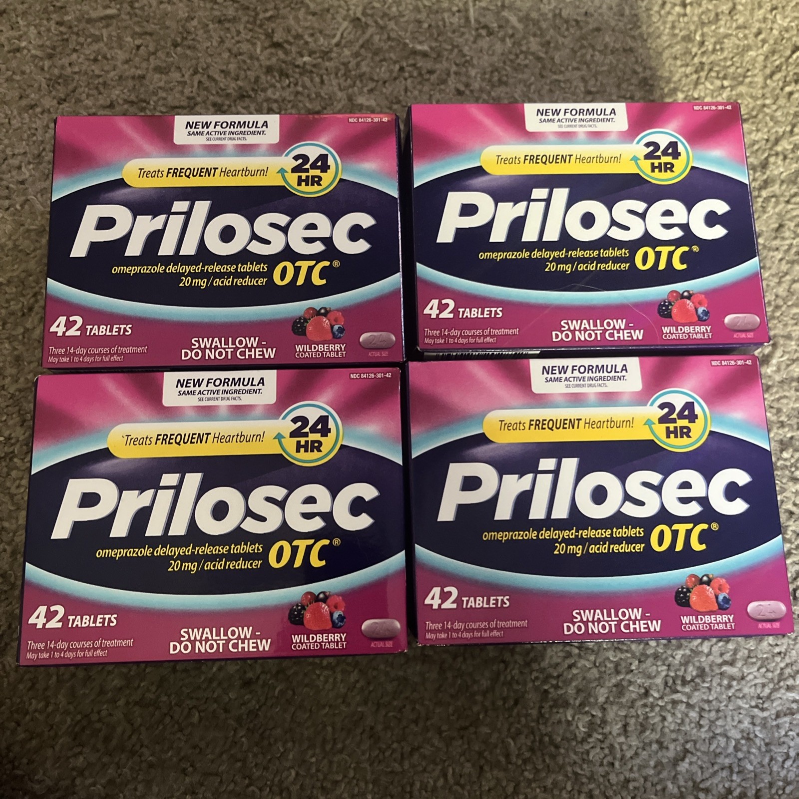 Prilosec Wildberry 42ct Omeprazole Tablets 20mg 4 Box OTC Heartburn Relief 1/27+