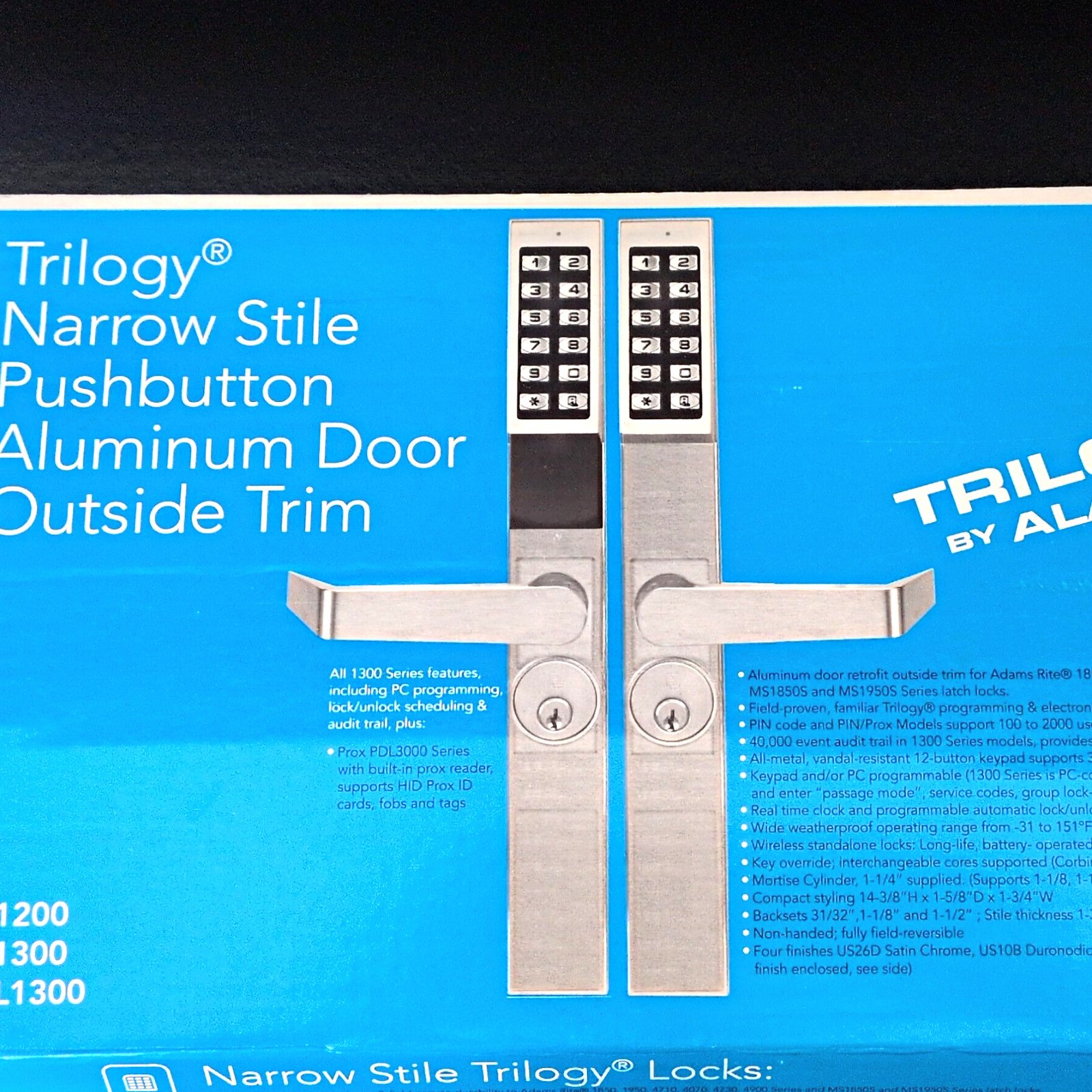 Alarm Lock Trilogy Narrow Stile Pushbutton Aluminum Door Lock Trim DL1200