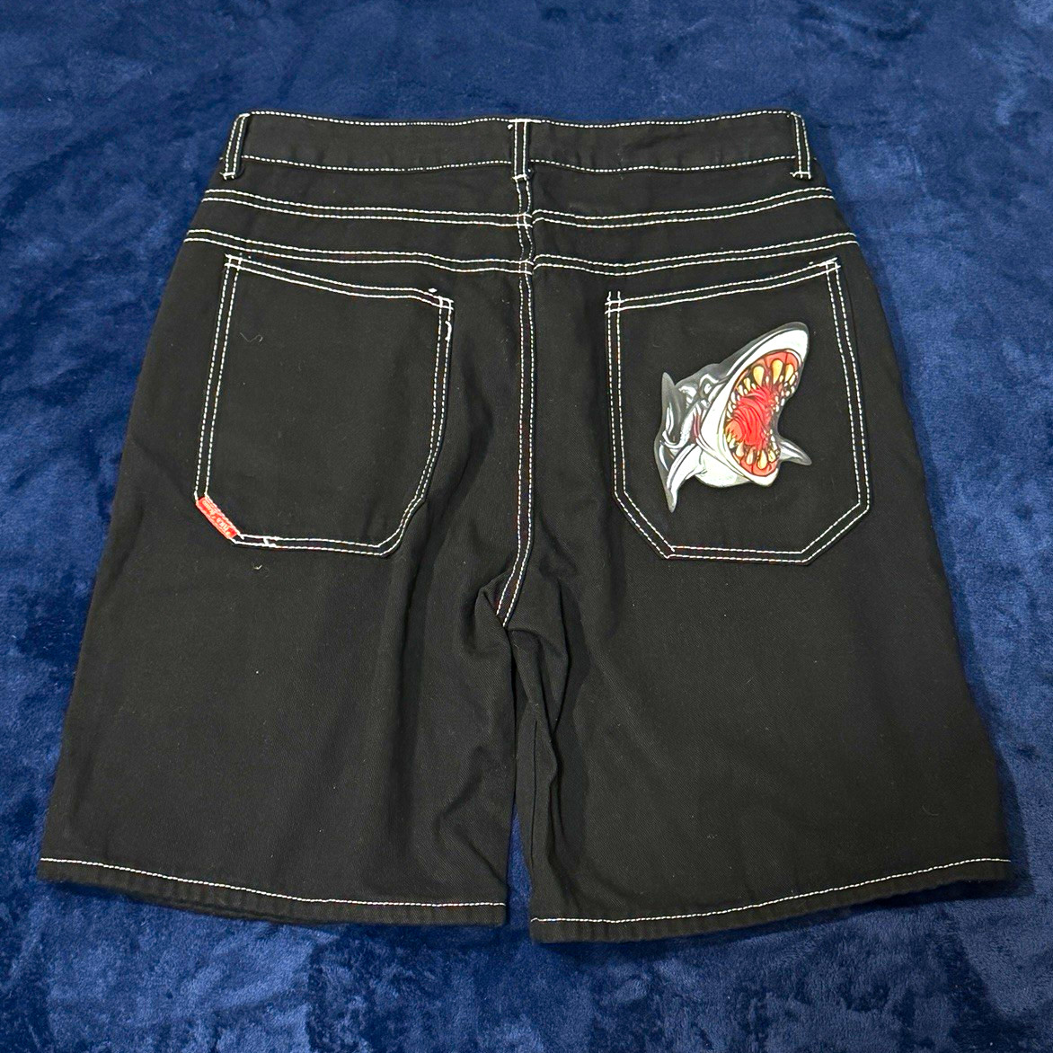 JNCO Men’s Black Dark Wash Denim Jorts Shark Logo Stitch Size L (check descrip) JNCO Men’s Black Dark Wash Denim Jorts Shark Logo Stitch Size L (check descrip)