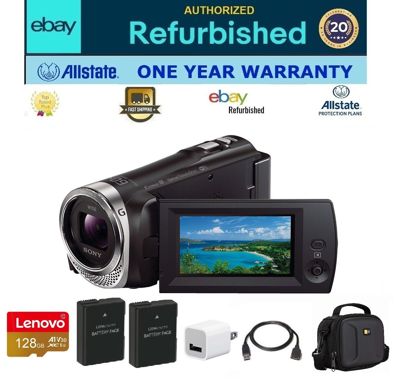Sony Handycam HDR-CX330 Handycam Full HD Camcorder Bundle 🛡️eBay Refurbished EX
