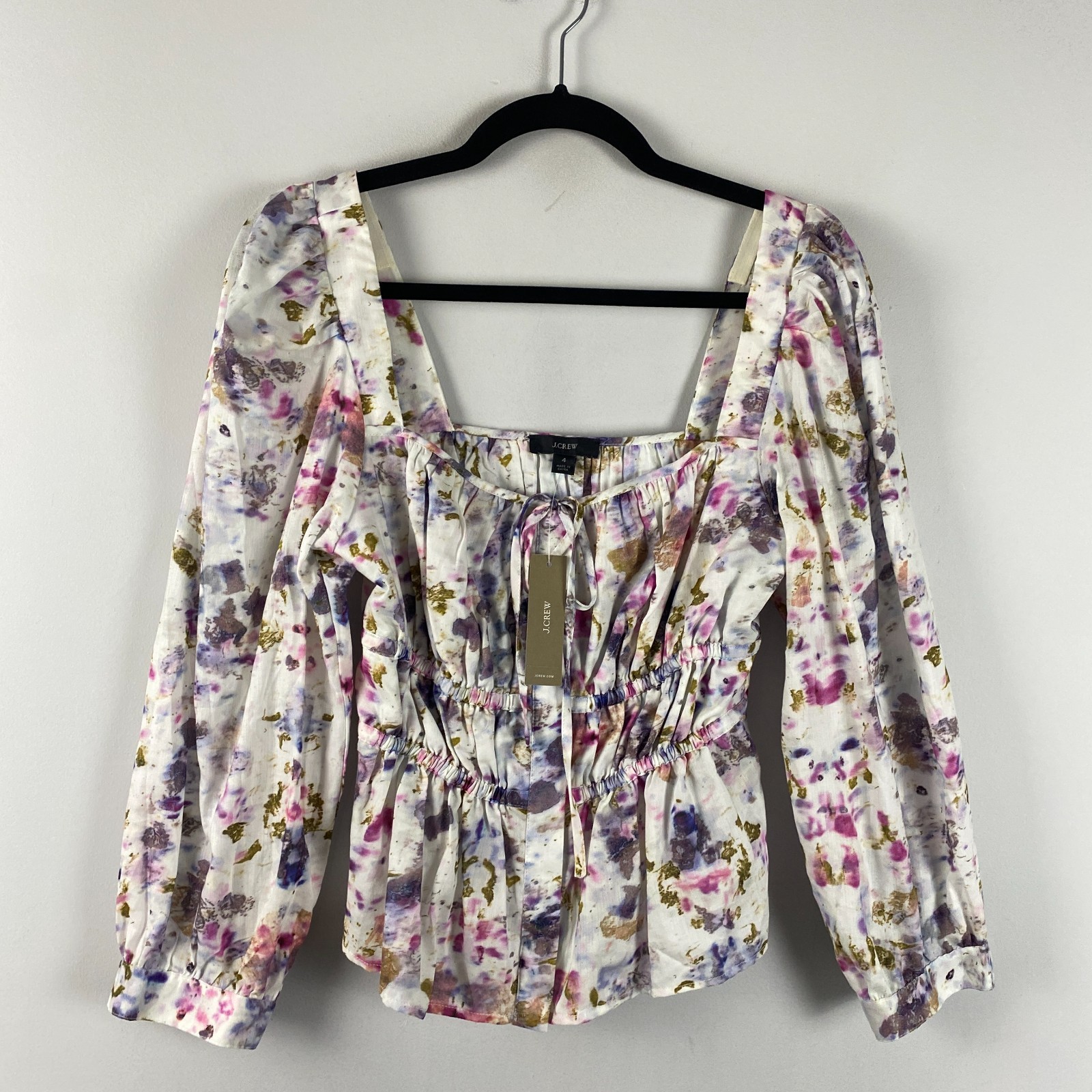 J. Crew x Flora Obscura Cinched Waist Floral Top in Kaleidoscope Floral 4