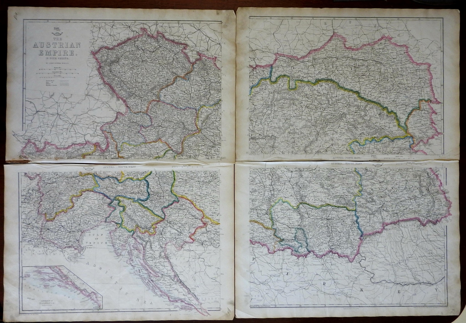 Austria-Hungary Hapsburg Empire Bohemia Croatia Vienna 1863 Lowry four sheet map