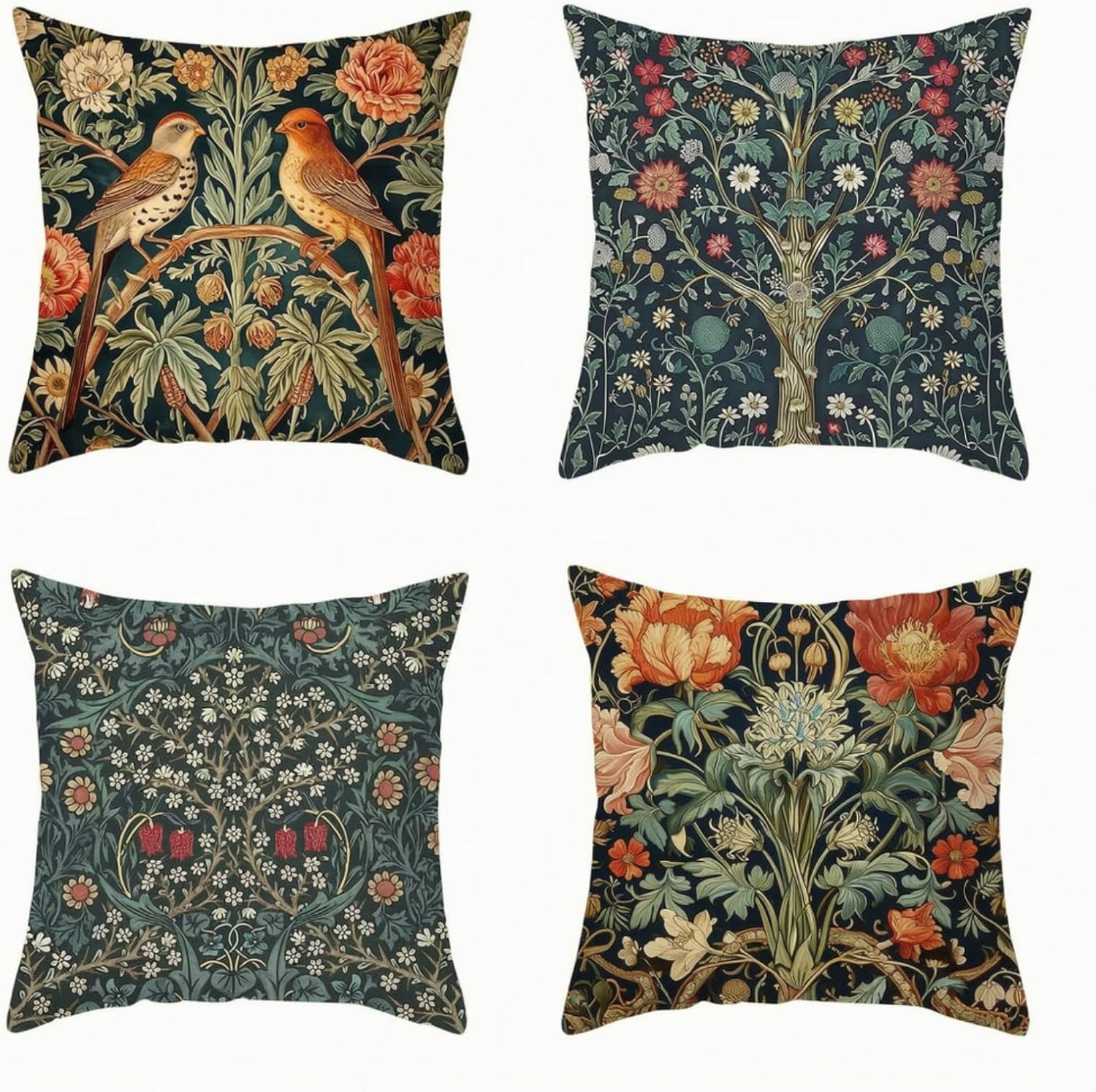 William Morris Floral Throw Pillow Covers 18X18 Inch Set of 4