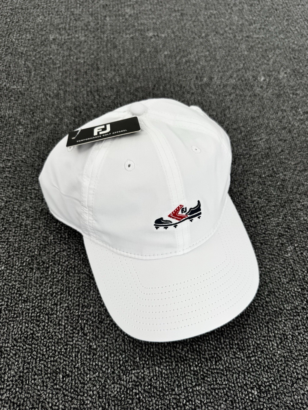 FootJoy FJ Shoe Logo Performance Golf Hat White Red Black Adjustable Cap FootJoy FJ Shoe Logo Performance Golf Hat White Red Black Adjustable Cap