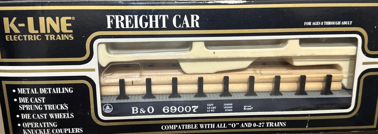 K-LINE K-69007 BALTIMORE & OHIO Flatcar w/ Logs O-Gauge 3Rail  B&O