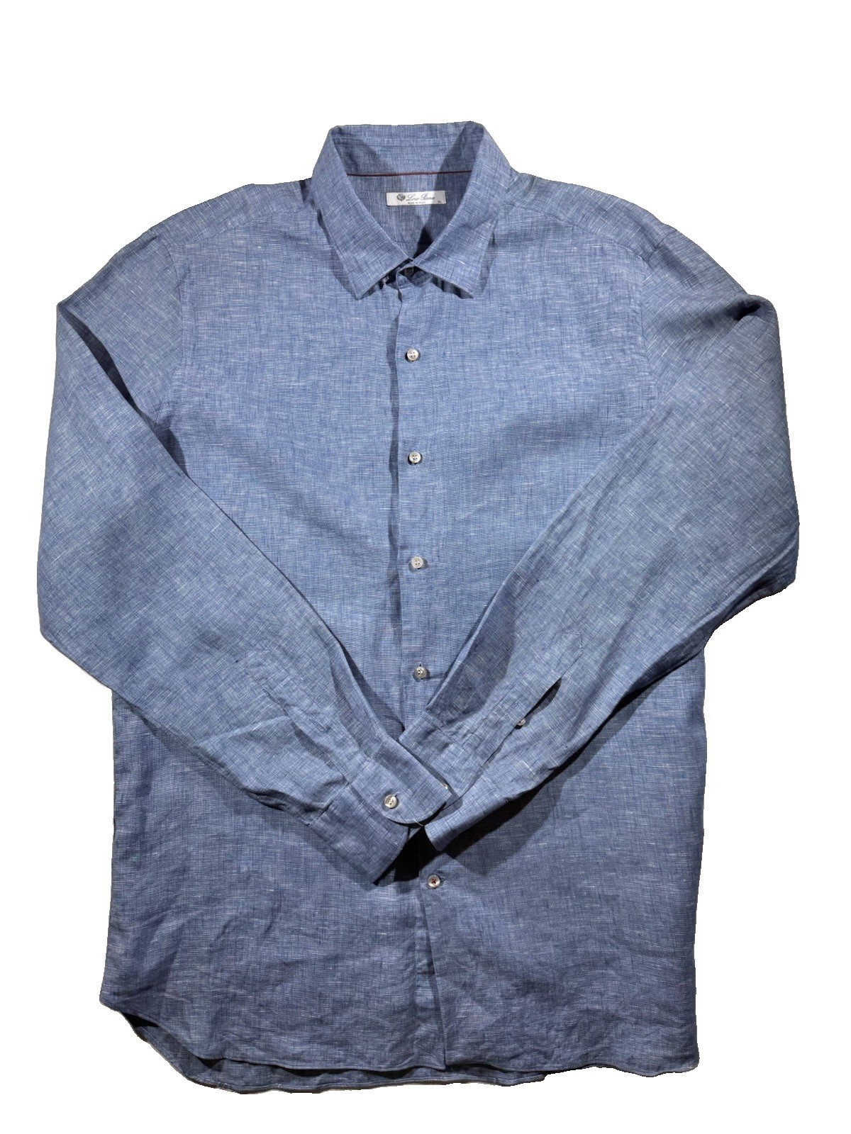 Loro Piana 100% Linen Blue Long Sleeve Button Down Shirt Size X Large Made Italy