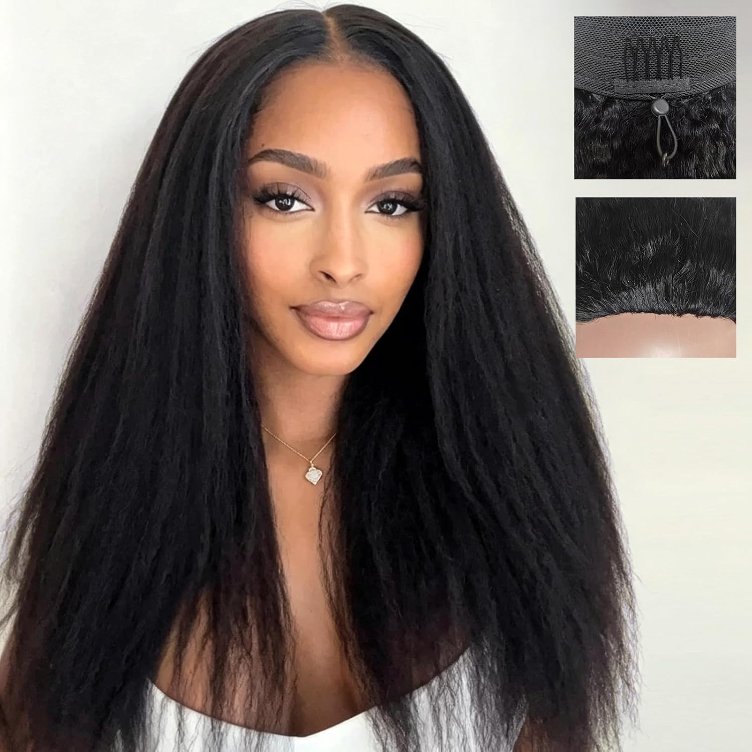 18 Inch Kinky Straight Half Wig Human Hair 180 Density 3 In 1 Beginner Friendly