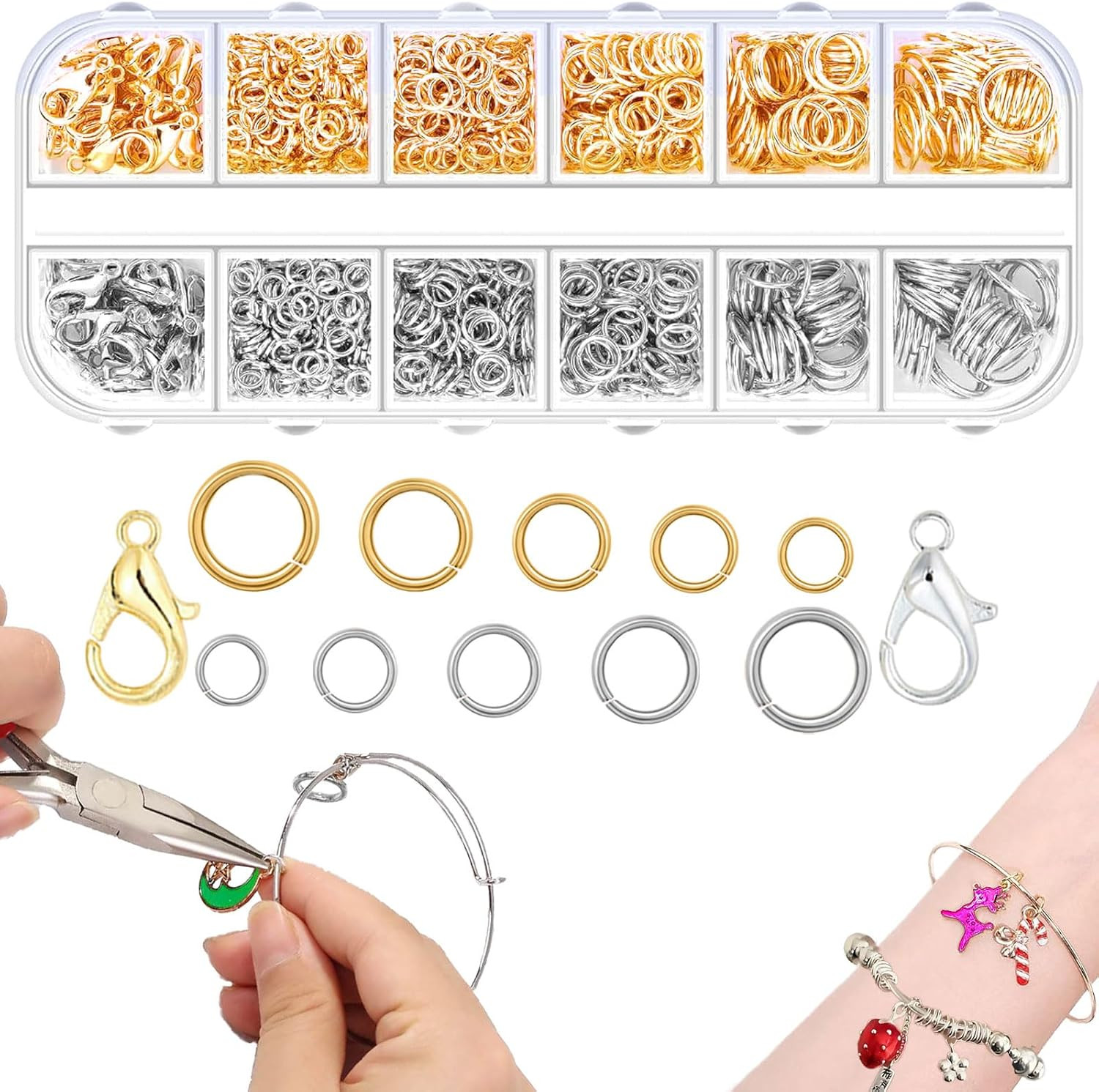 5 Sizes(1200pcs) Open Jump Rings for Jewelry Making, Gold & Silver Non-Tarnish O 5 Sizes(1200pcs) Open Jump Rings for Jewelry Making, Gold & Silver Non-Tarnish O