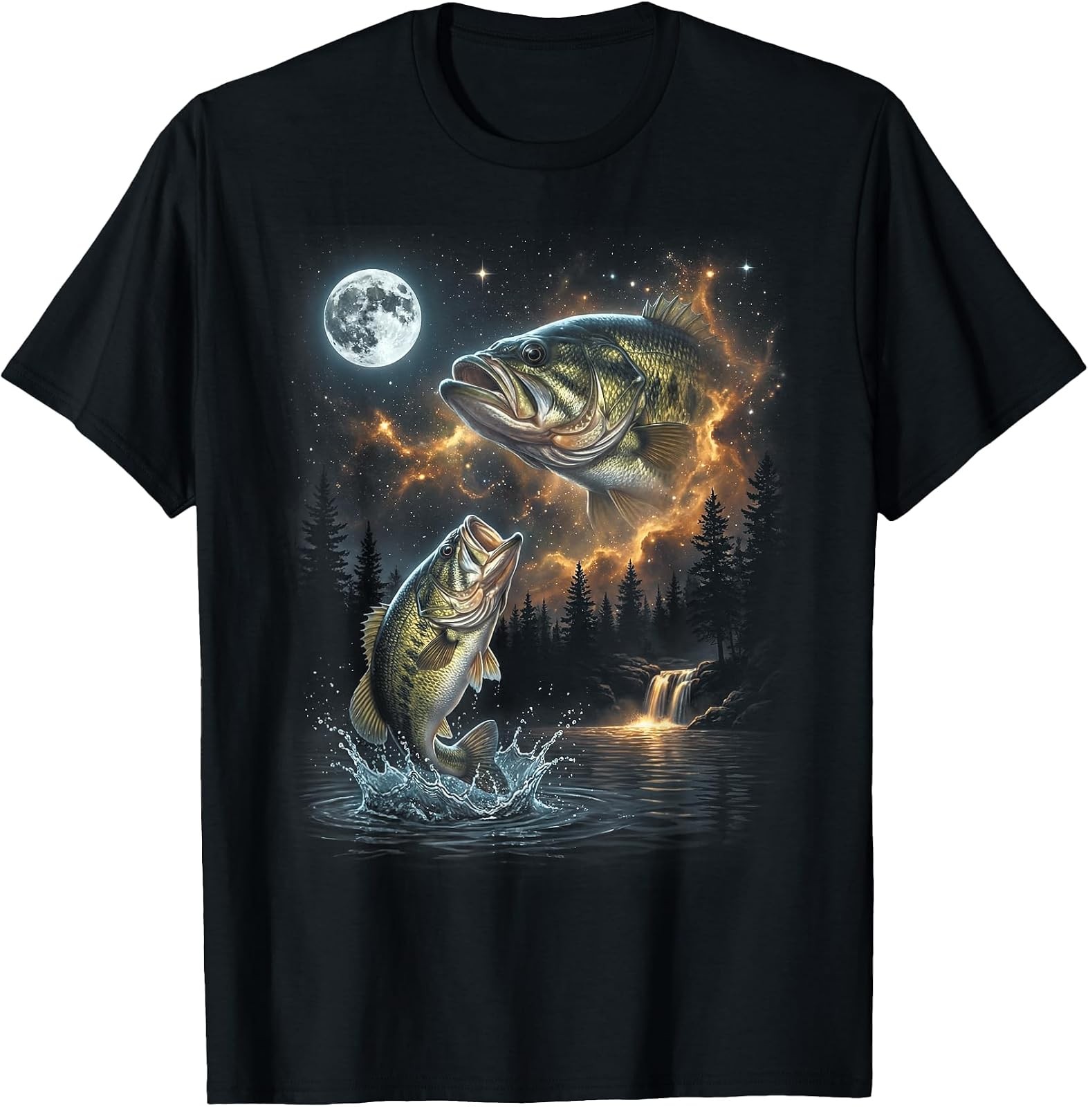 Vintage 90s Bass Fishing T-Shirt with Moon Design for Anglers