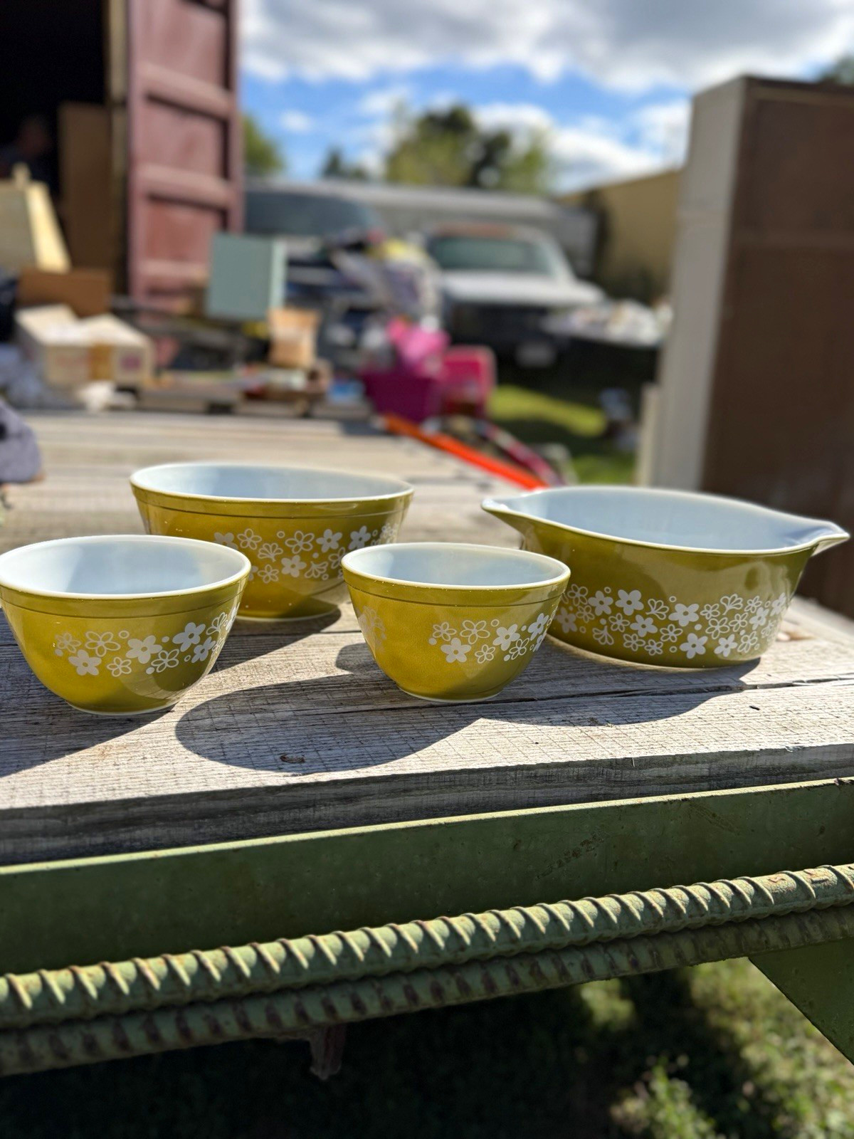 Vintage Pyrex Spring Blossom Green Crazy Daisy Bowls 4 Pc Lot Mixing Cinderella Vintage Pyrex Spring Blossom Green Crazy Daisy Bowls 4 Pc Lot Mixing Cinderella