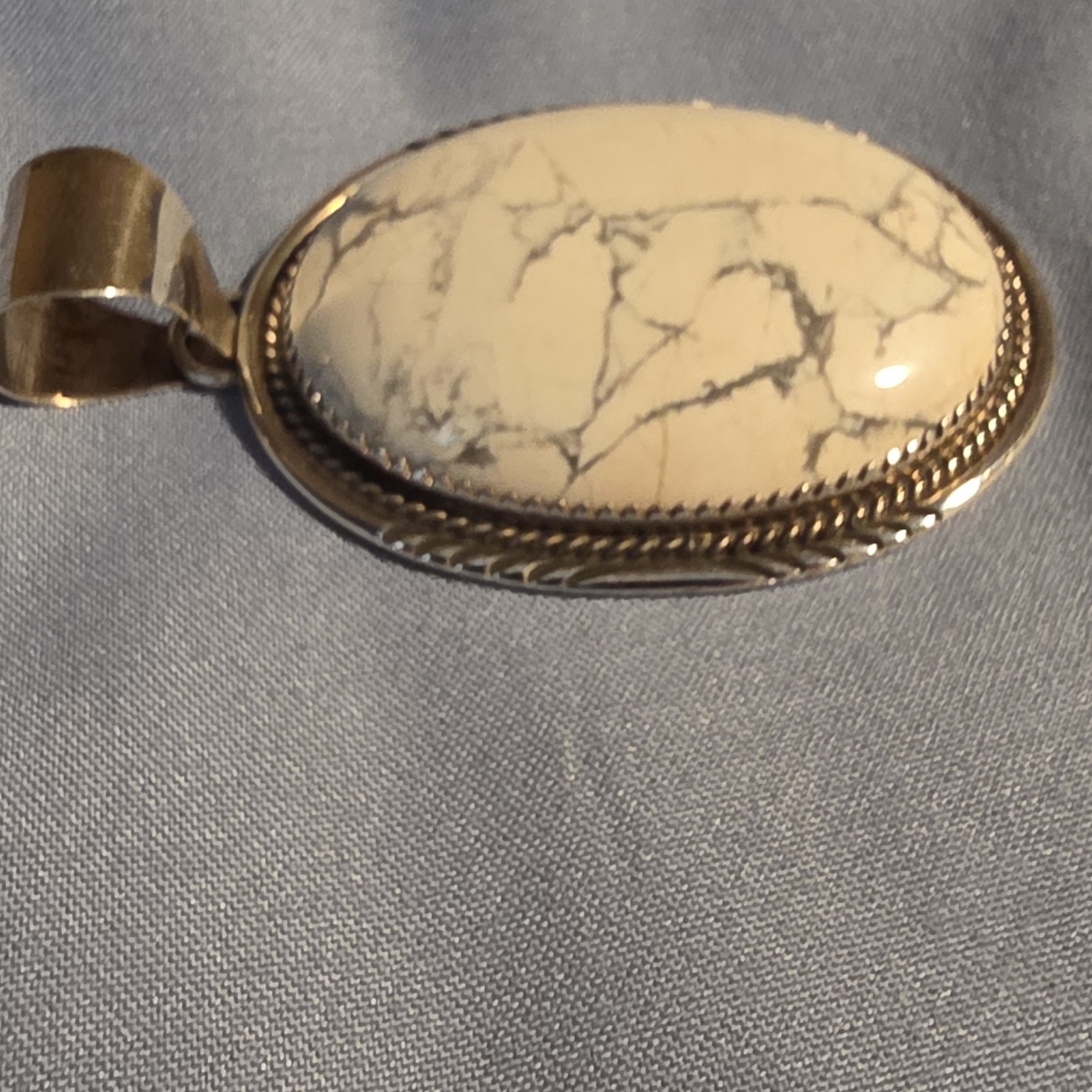Navajo Indian Sterling Silver & White Buffalo Pendant Signed Navajo Indian Sterling Silver & White Buffalo Pendant Signed