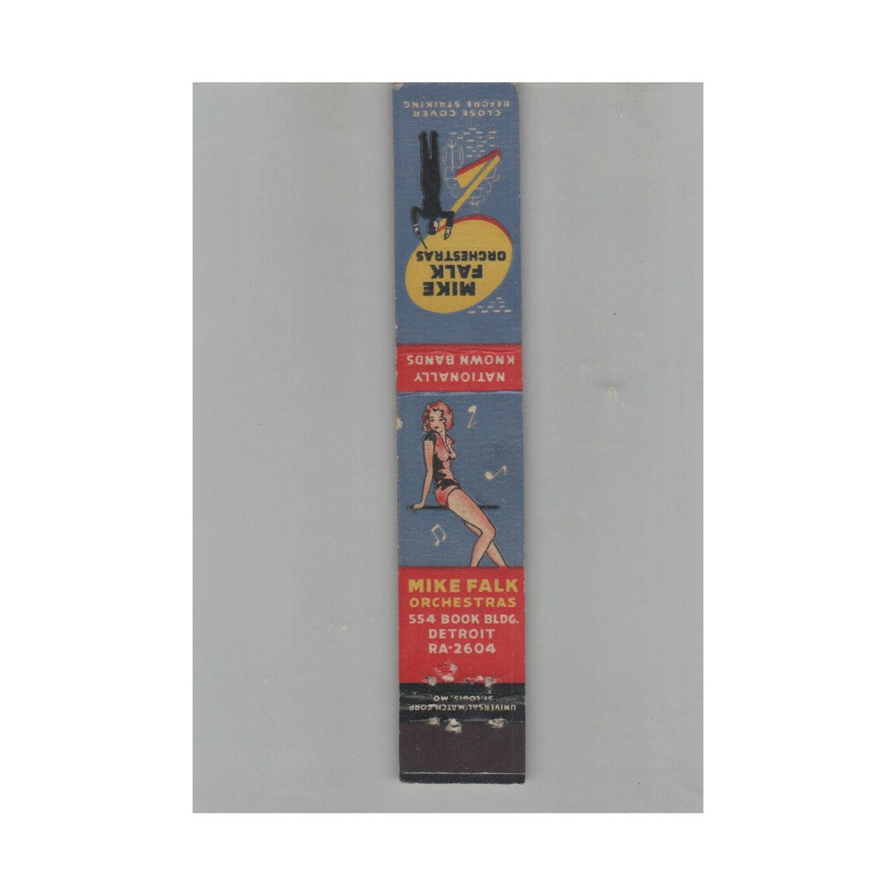 10 Strike Matchbook Cover Mike Falk Orchestras GIRLIE Detroit MI
