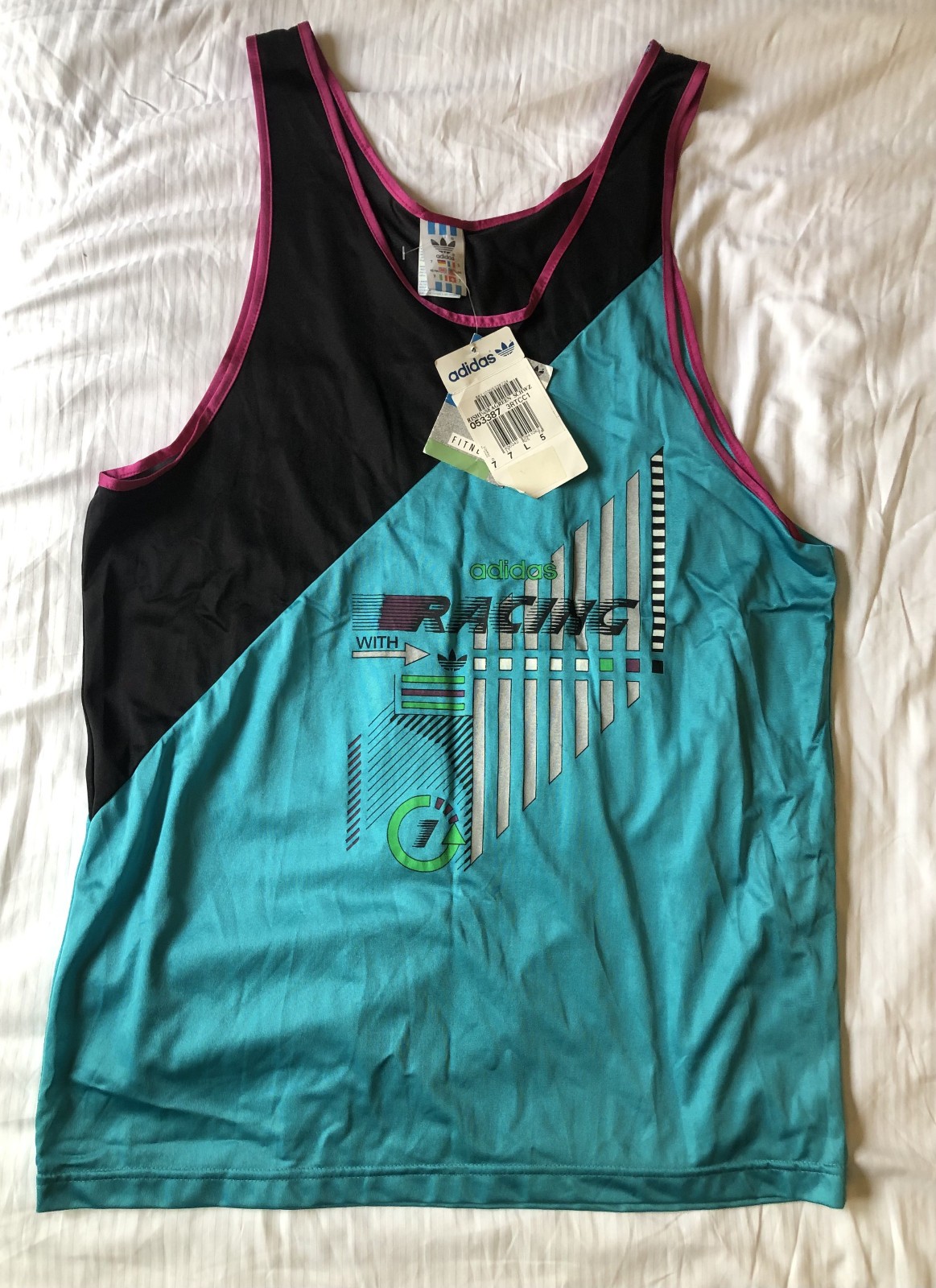 Vintage 1990s Adidas Racing Nylon Tank Top Vaporwave Made in France Large NWT