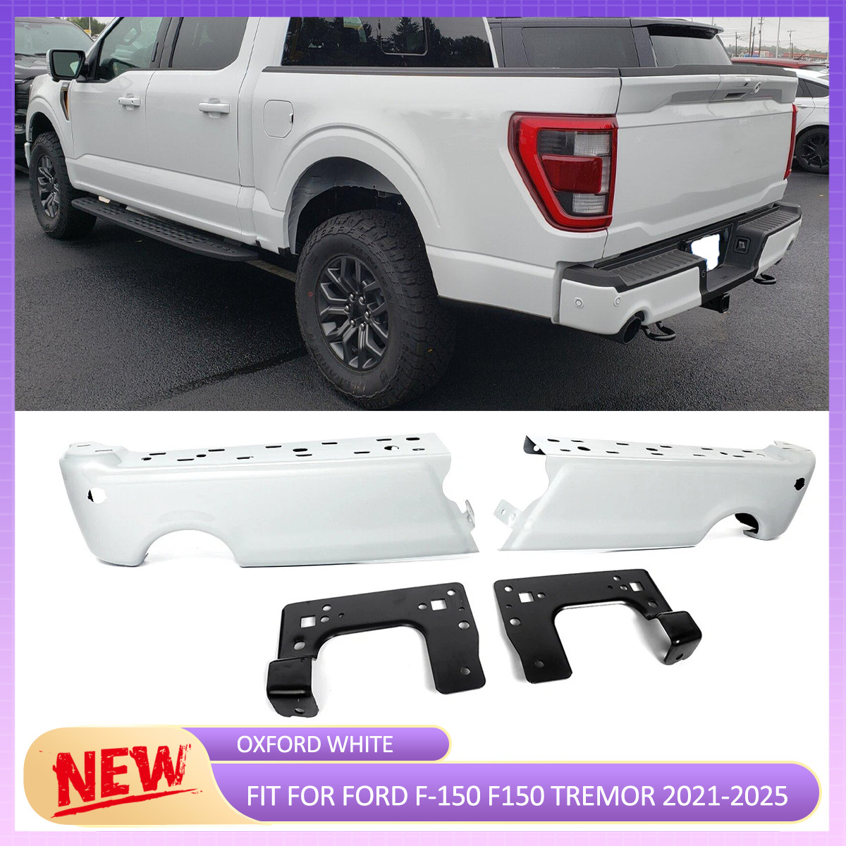 For 2021-2025 Ford F-150 Tremor Oxford White Rear Bumper End Cap Left Right Side