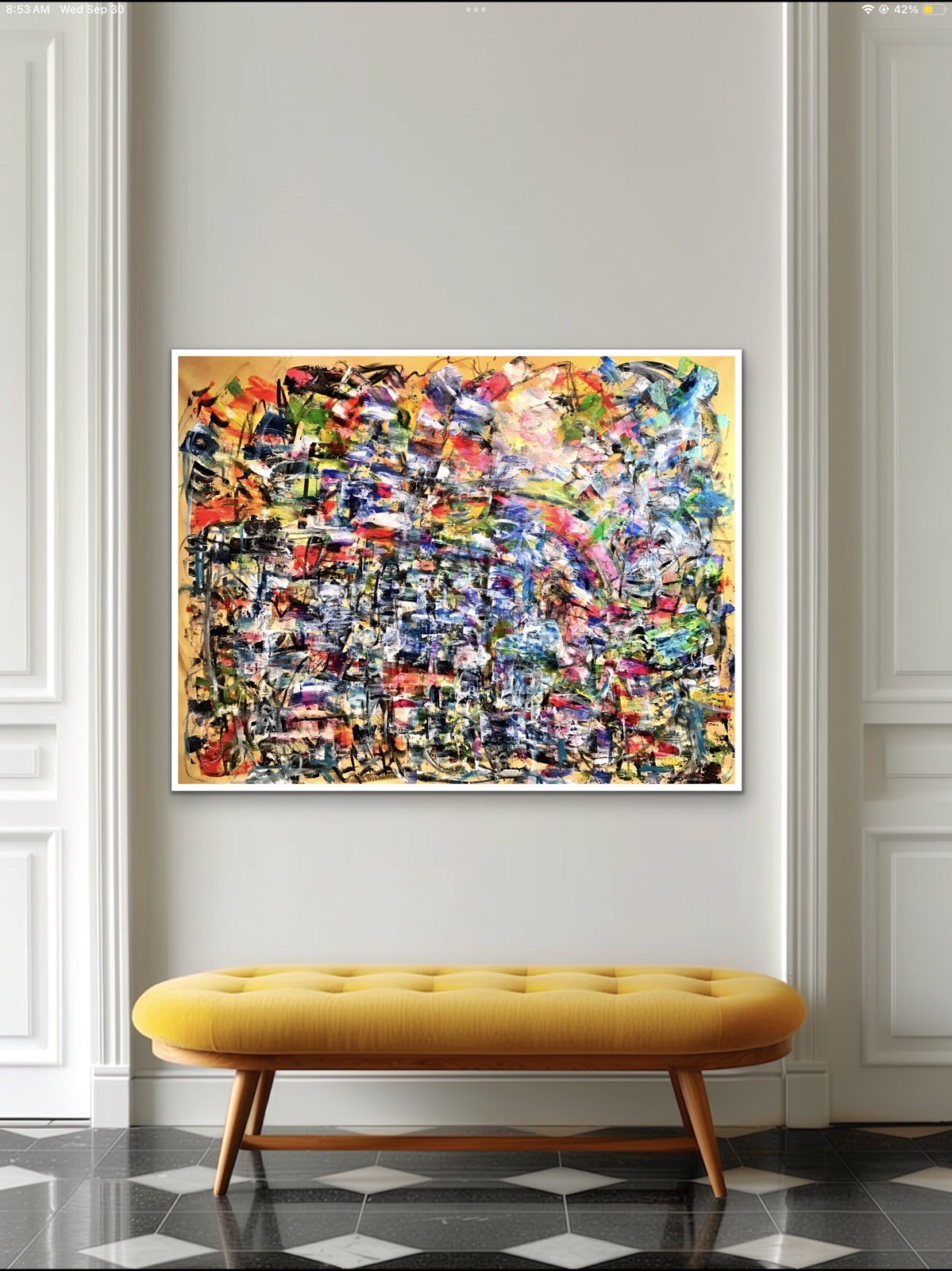 NEW ABSTRACT ART ON CANVAS Original Acrylic Painting  BRIGHT SIGNED 62x48