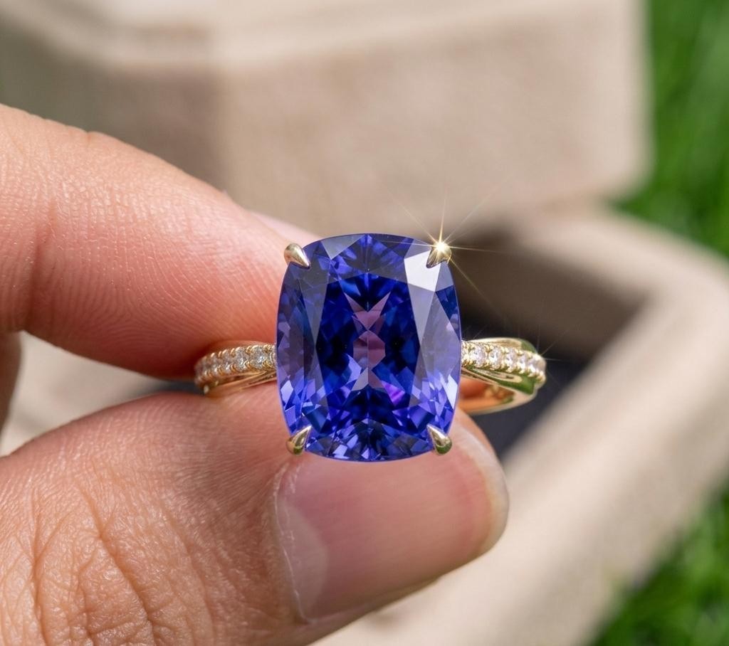Vintage Tanzanite Ring 925 Sterling Silver Cushion Cut Tanzanite Ring