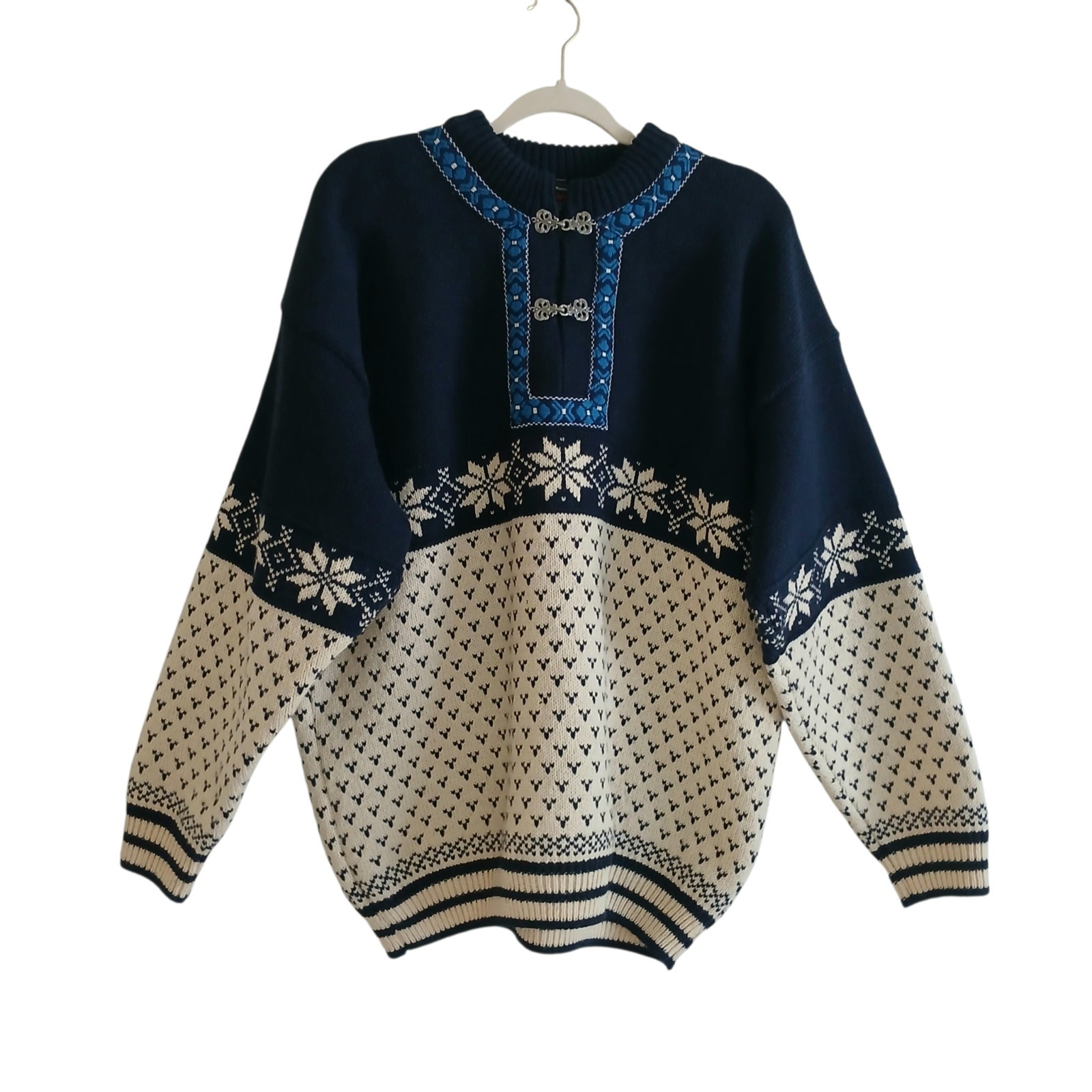 NORWOOL Norwegian 100% Wool Sweater XL Birds Eye Metal Clasps Embroidered Vtg NORWOOL Norwegian 100% Wool Sweater XL Birds Eye Metal Clasps Embroidered Vtg