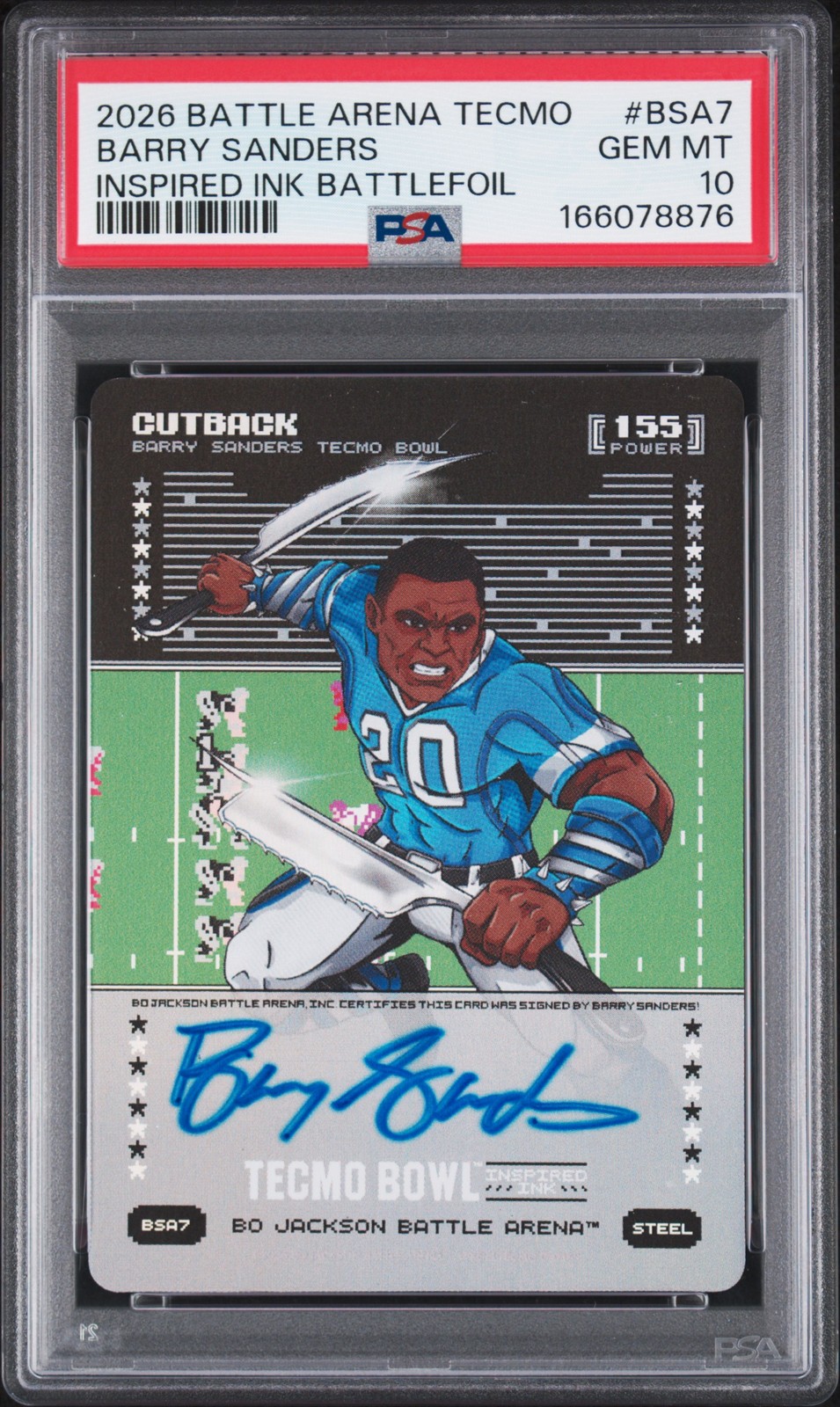 2026 Bo Jackson Tecmo Bowl Cutback Barry Sanders Inspired Ink Auto Steel PSA 10