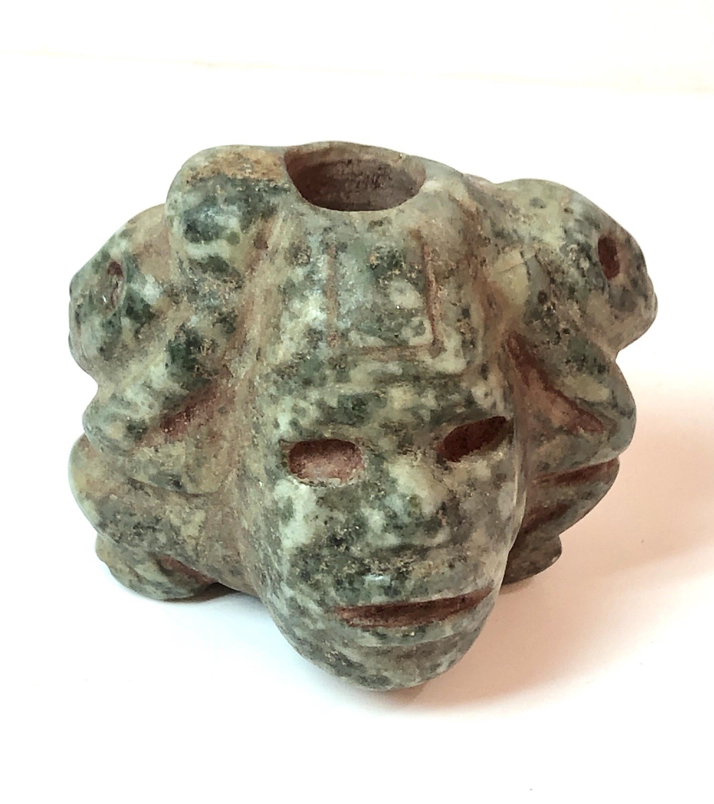 Pre-Columbian Olmec Mayan Jade Bead Mask With Monkeys Pre-Columbian Olmec Mayan Jade Bead Mask With Monkeys