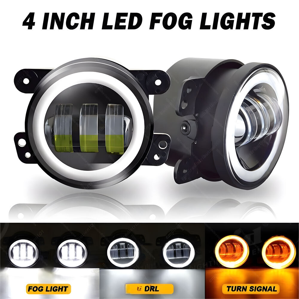 Pair 4 Inch LED Fog Lights Front Bumper Driving Lamps for Jeep Wrangler JK JL JT