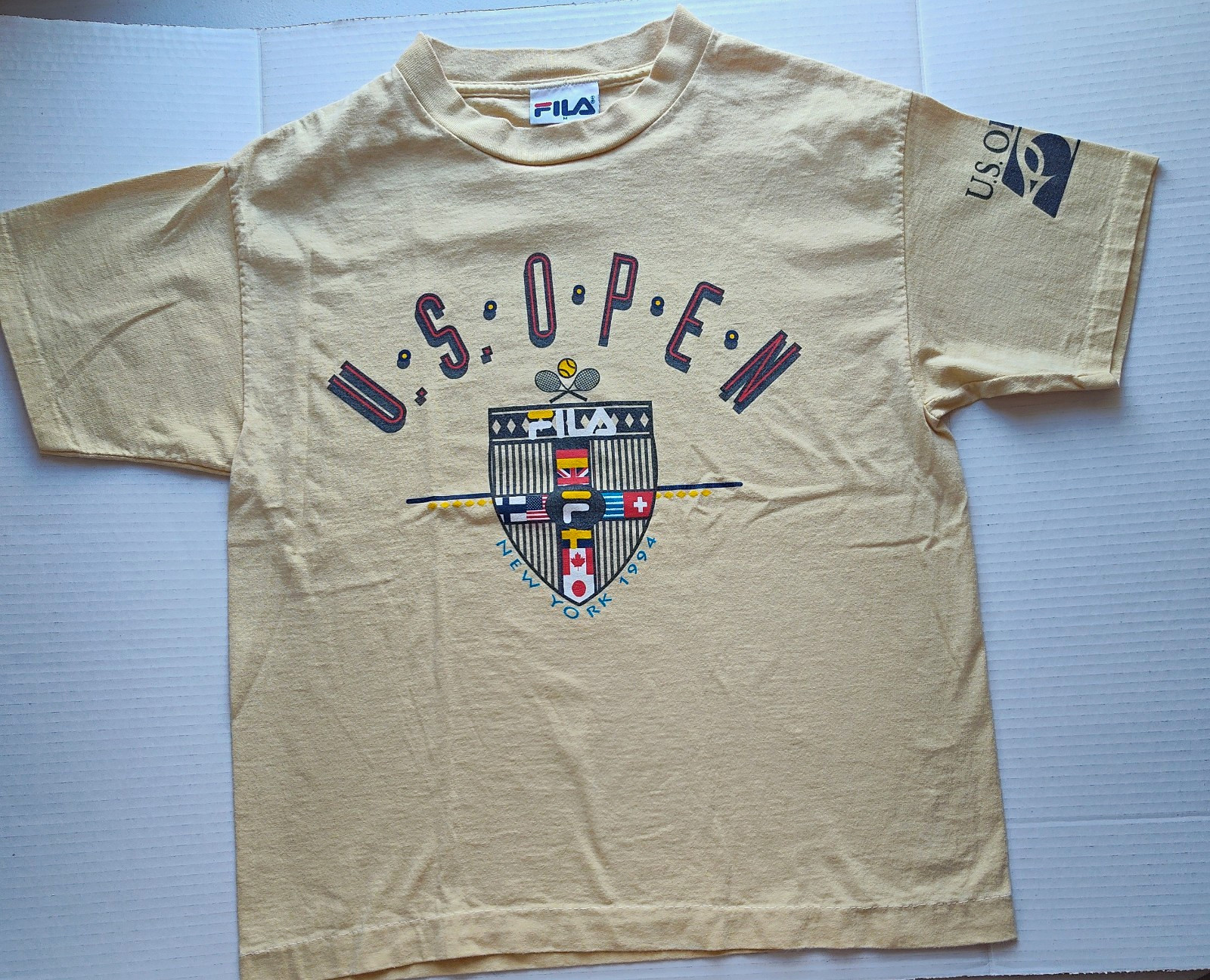 Vintage FILA U.S. Open New York 1994 Beige Tennis T-Shirt Size M Made in USA Vintage FILA U.S. Open New York 1994 Beige Tennis T-Shirt Size M Made in USA