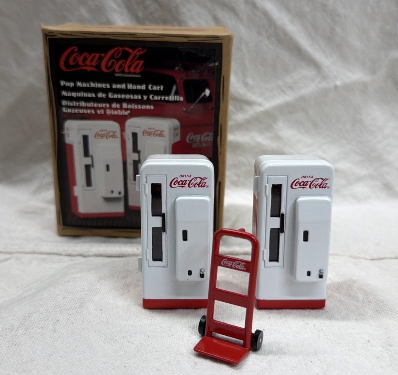Lot of 2 Vintage ERTL Miniature Coca Cola Pop Vending Machine w/ HandCart Lot of 2 Vintage ERTL Miniature Coca Cola Pop Vending Machine w/ HandCart