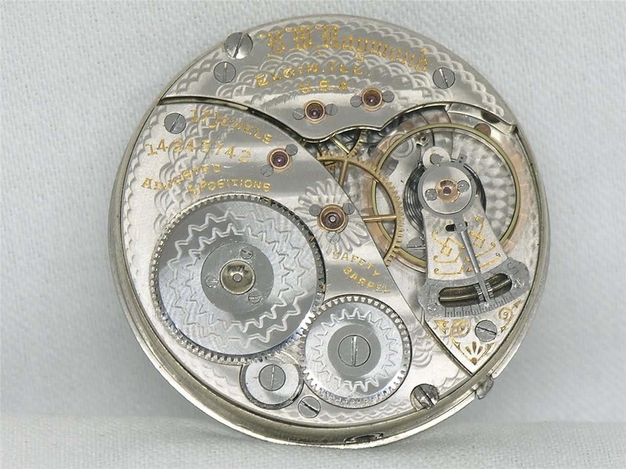SCARCE 16S ELGIN BW RAYMOND 17 JEWEL GR 370 RAILROAD POCKET WATCH, RUNNING