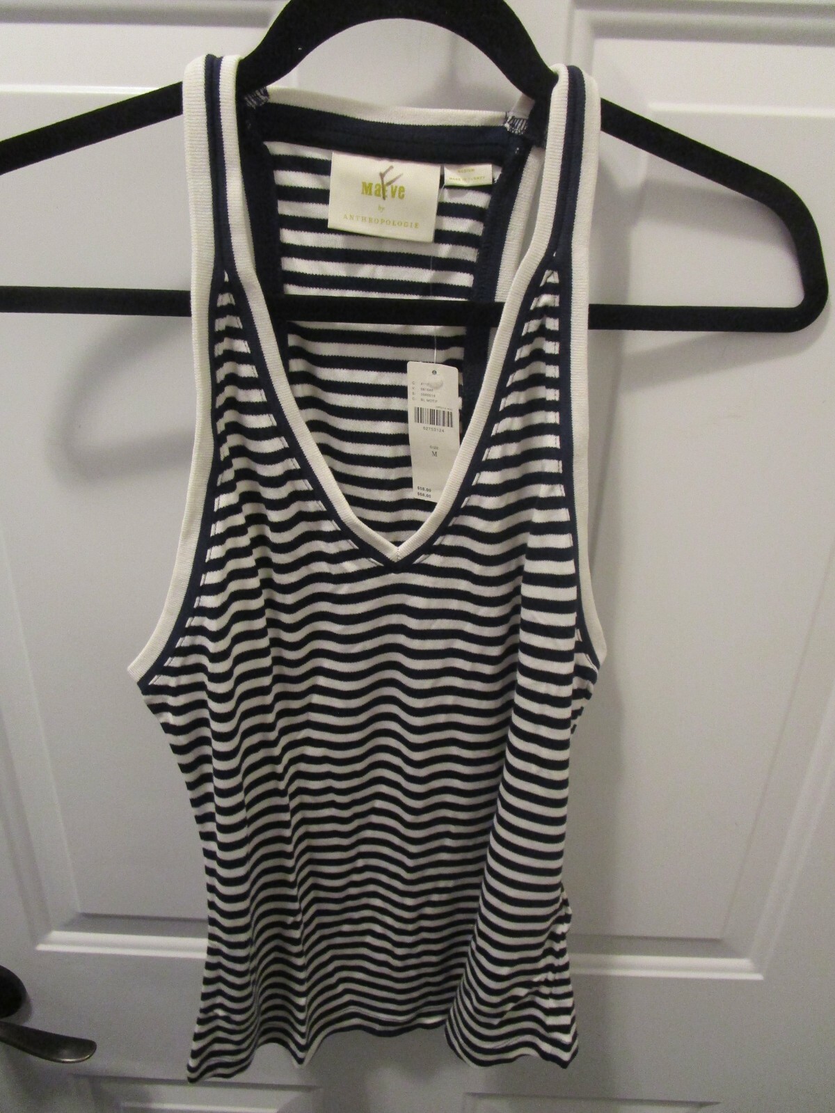 ANTHROPOLOGIE MAEVE BLACK/ WHITE STRIPE RACERBACK TANK TOP IN BLACK SIZE MEDIUM