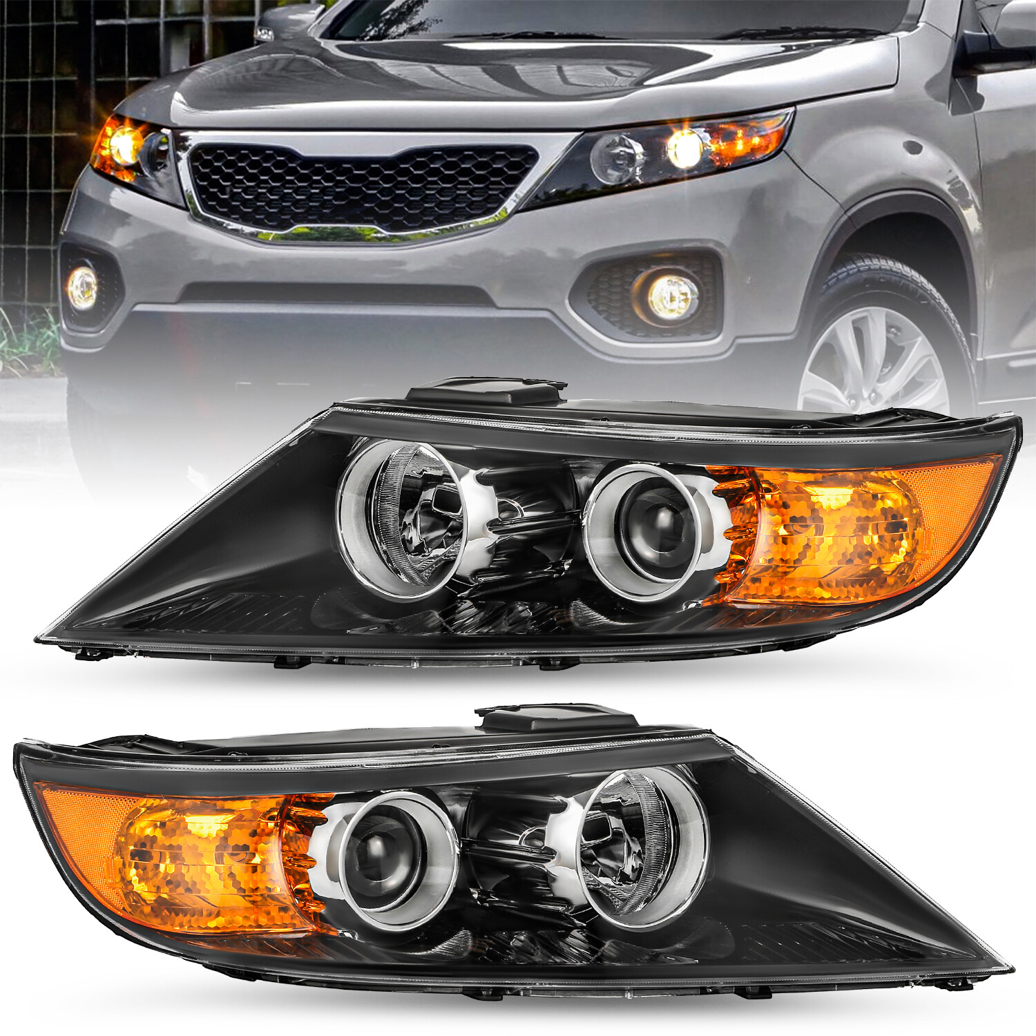 For 2011 2012 2013 Kia Sorento Halogen Black Amber L+R Pairs Headlight assembly For 2011 2012 2013 Kia Sorento Halogen Black Amber L+R Pairs Headlight assembly