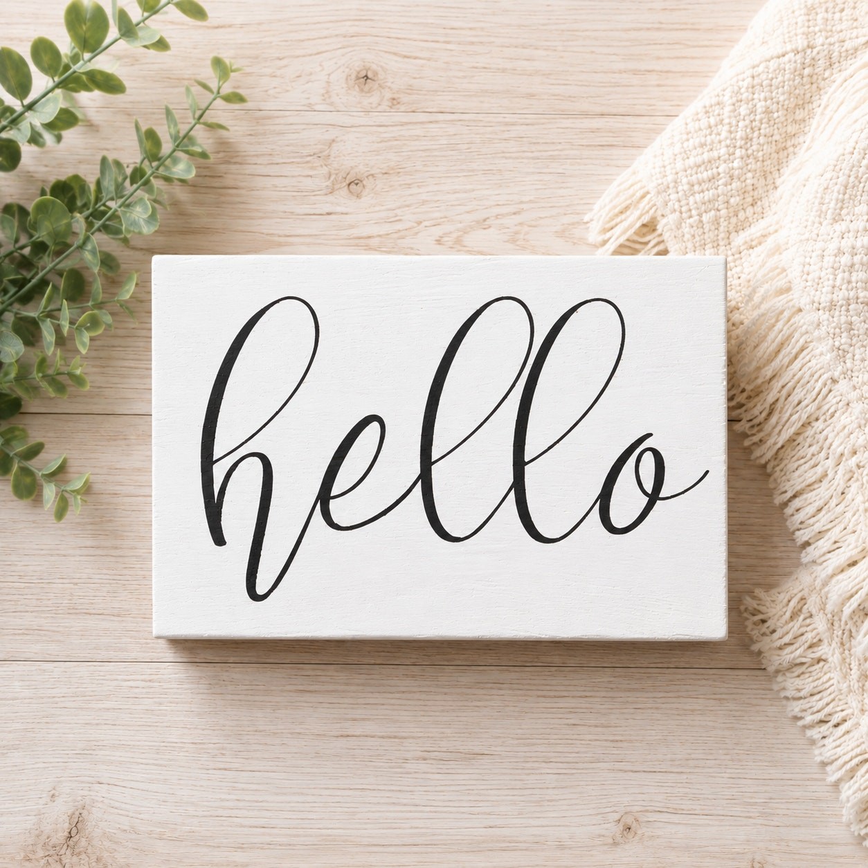 Hello Wood Block Sign – Farmhouse Home Decor – WHITE &BLACK 6\