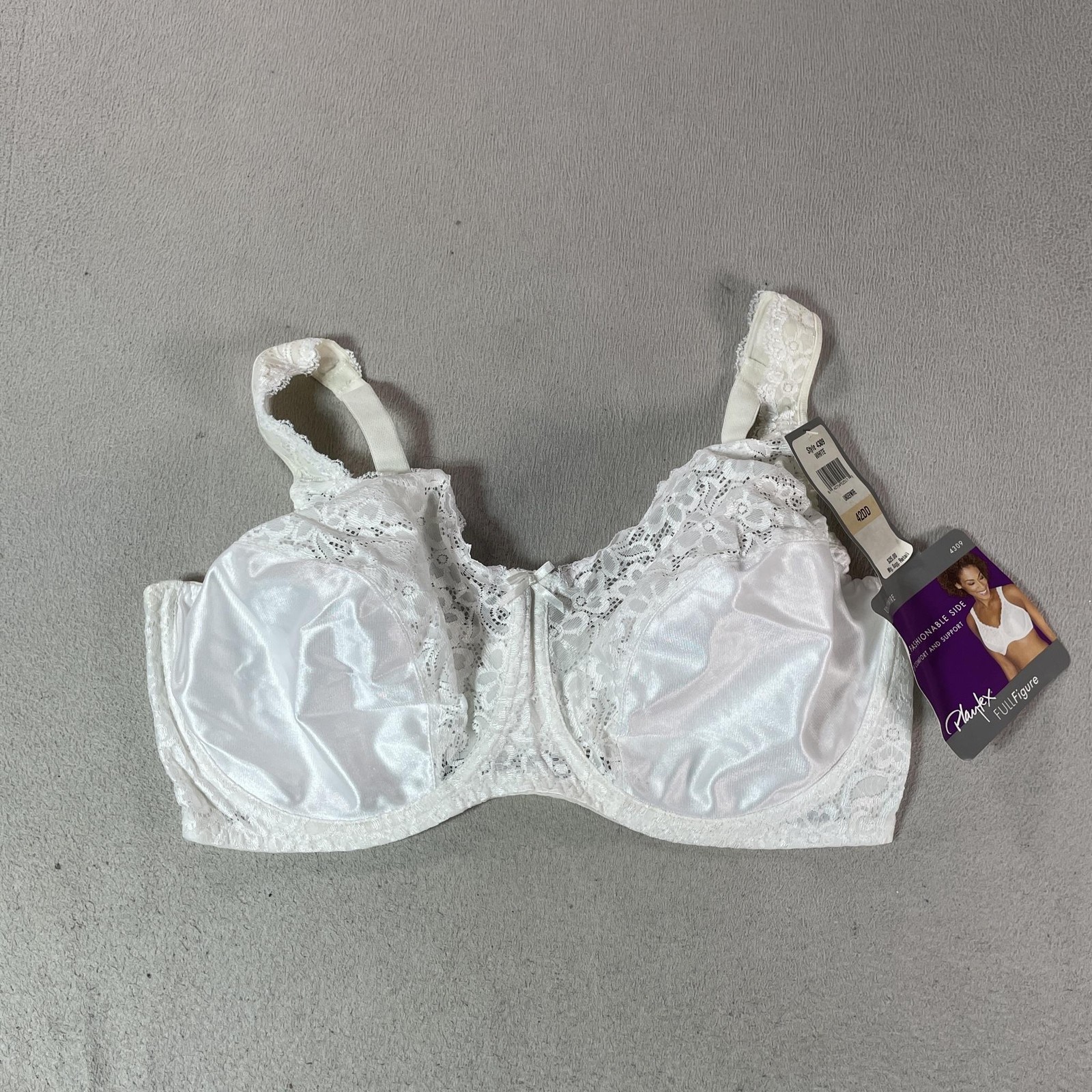 Vintage Playtex Minimizer Bra Womens 42 DD White Lace Underwire Full Figure 4309