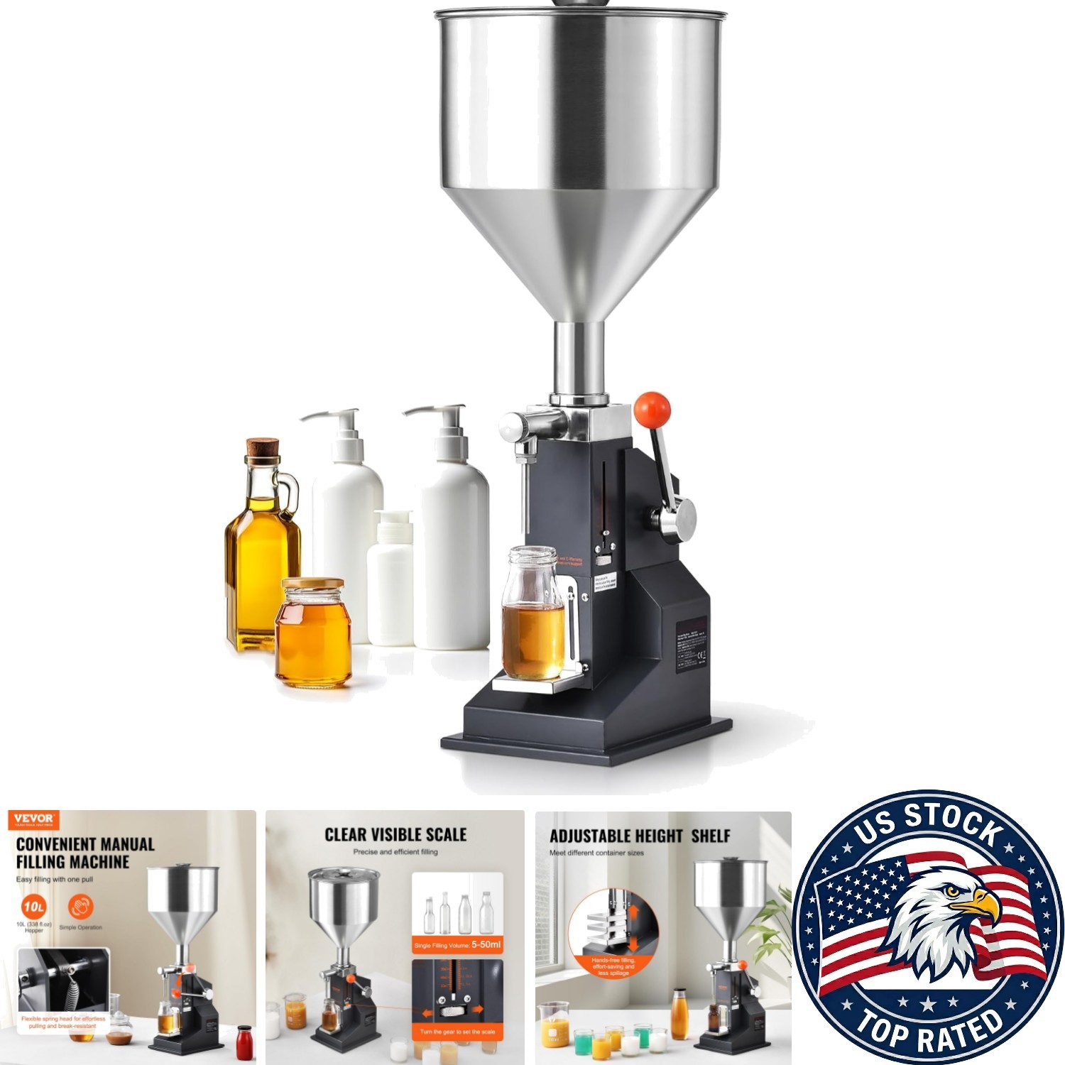 Effortless 5-50ml Liquid Filling Machine with Drip-Proof Design & Steel Hopper